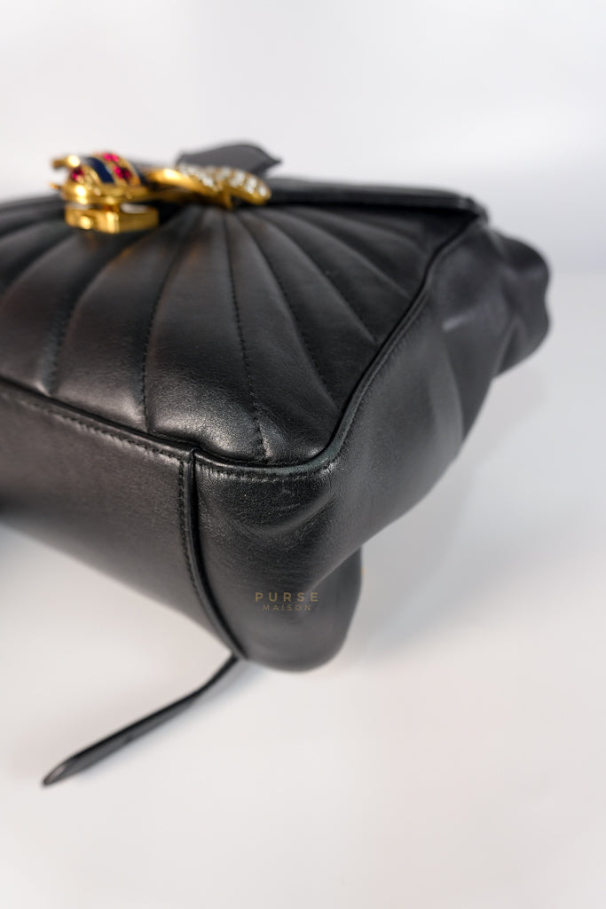 Bamboo Queen Mangaret in Black Smooth Leather Backpack | Purse Maison Luxury Bags Shop