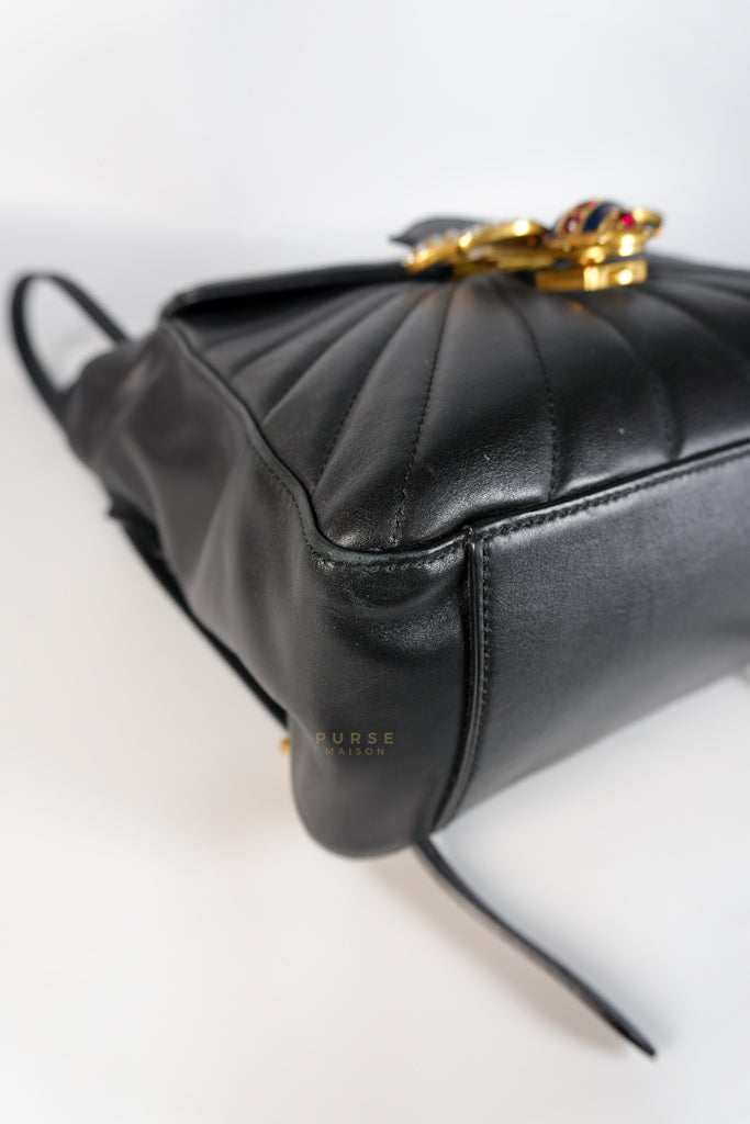 Bamboo Queen Mangaret in Black Smooth Leather Backpack | Purse Maison Luxury Bags Shop