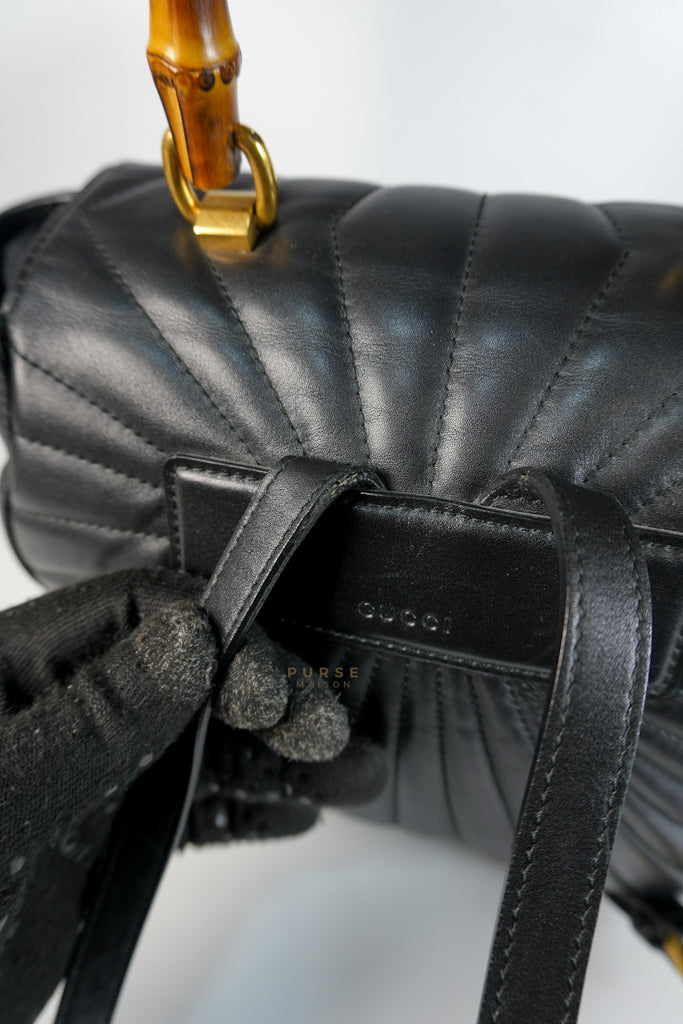 Bamboo Queen Mangaret in Black Smooth Leather Backpack | Purse Maison Luxury Bags Shop