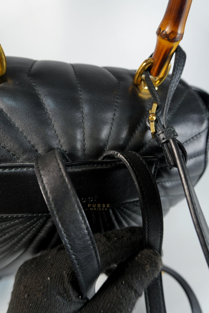 Bamboo Queen Mangaret in Black Smooth Leather Backpack | Purse Maison Luxury Bags Shop