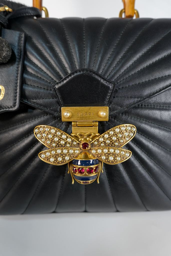 Bamboo Queen Mangaret in Black Smooth Leather Backpack | Purse Maison Luxury Bags Shop