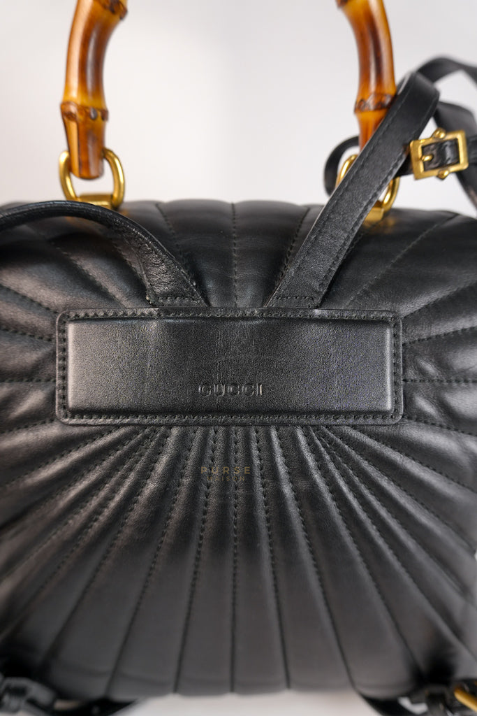 Bamboo Queen Mangaret in Black Smooth Leather Backpack | Purse Maison Luxury Bags Shop