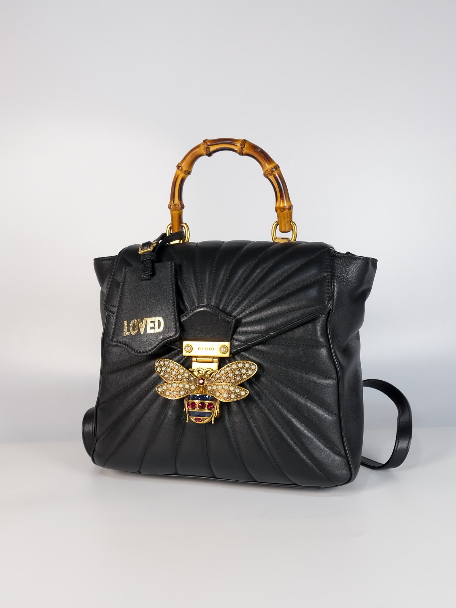 Bamboo Queen Mangaret in Black Smooth Leather Backpack | Purse Maison Luxury Bags Shop