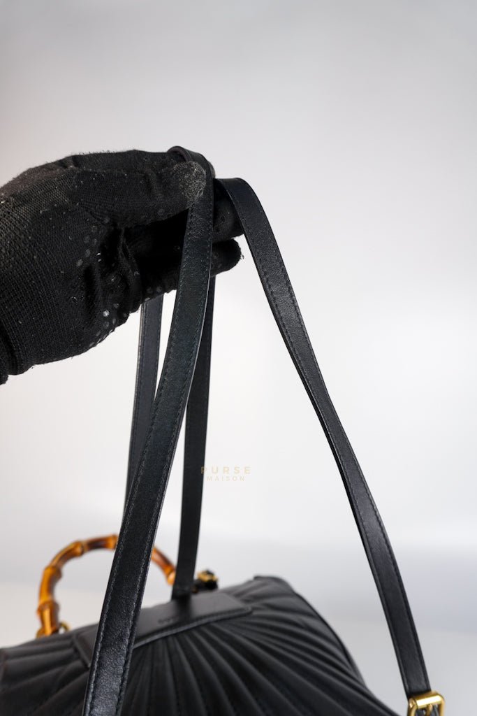 Bamboo Queen Mangaret in Black Smooth Leather Backpack | Purse Maison Luxury Bags Shop