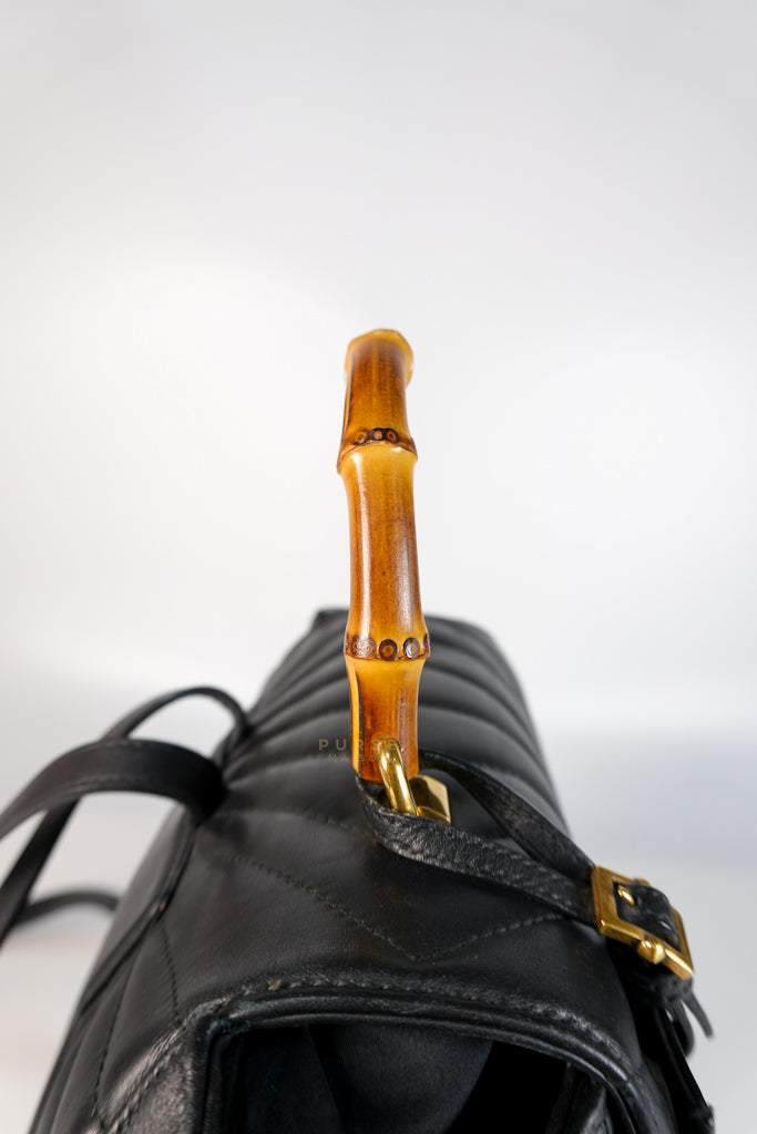 Bamboo Queen Mangaret in Black Smooth Leather Backpack | Purse Maison Luxury Bags Shop