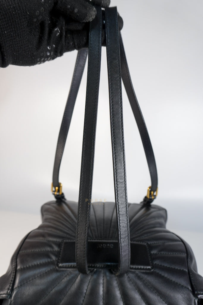 Bamboo Queen Mangaret in Black Smooth Leather Backpack | Purse Maison Luxury Bags Shop
