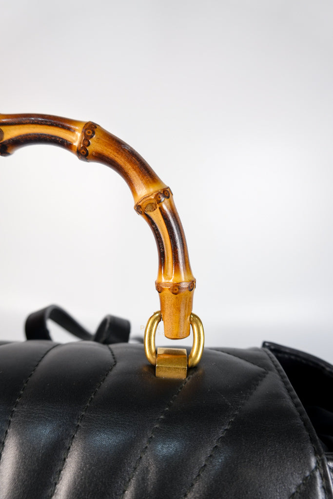 Bamboo Queen Mangaret in Black Smooth Leather Backpack | Purse Maison Luxury Bags Shop