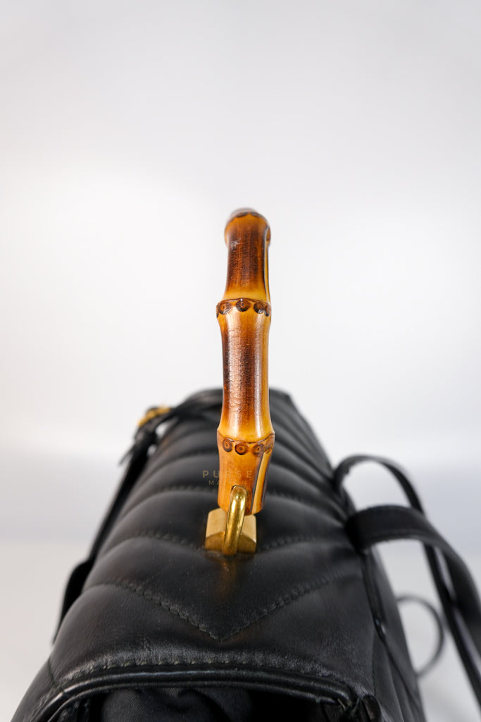 Bamboo Queen Mangaret in Black Smooth Leather Backpack | Purse Maison Luxury Bags Shop