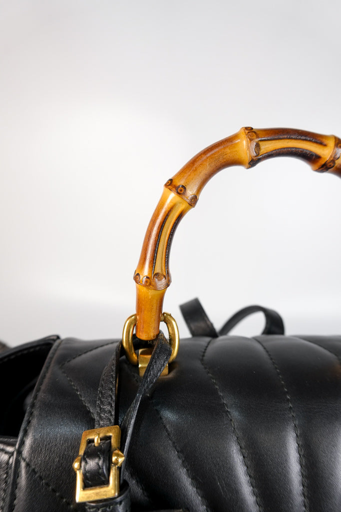 Bamboo Queen Mangaret in Black Smooth Leather Backpack | Purse Maison Luxury Bags Shop