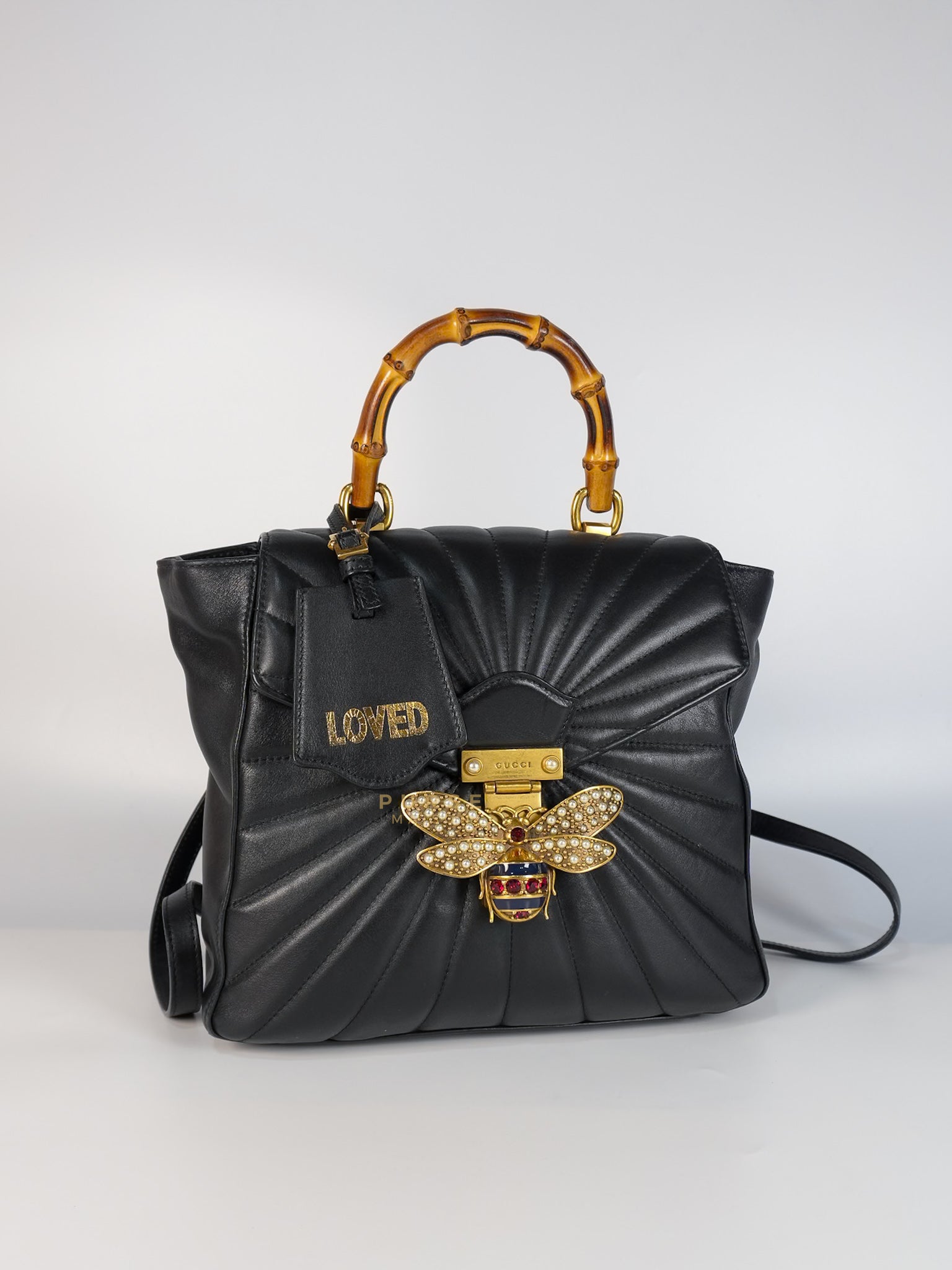 Bamboo Queen Mangaret in Black Smooth Leather Backpack | Purse Maison Luxury Bags Shop