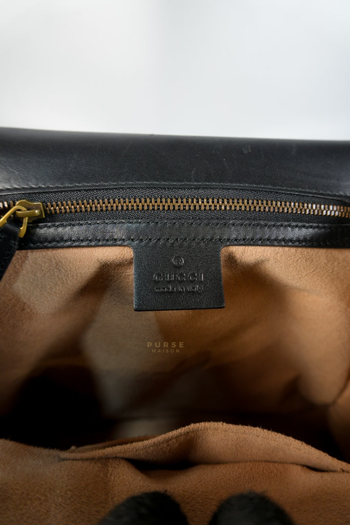 Bamboo Queen Mangaret in Black Smooth Leather Backpack | Purse Maison Luxury Bags Shop