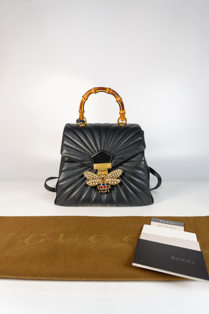 Bamboo Queen Mangaret in Black Smooth Leather Backpack | Purse Maison Luxury Bags Shop