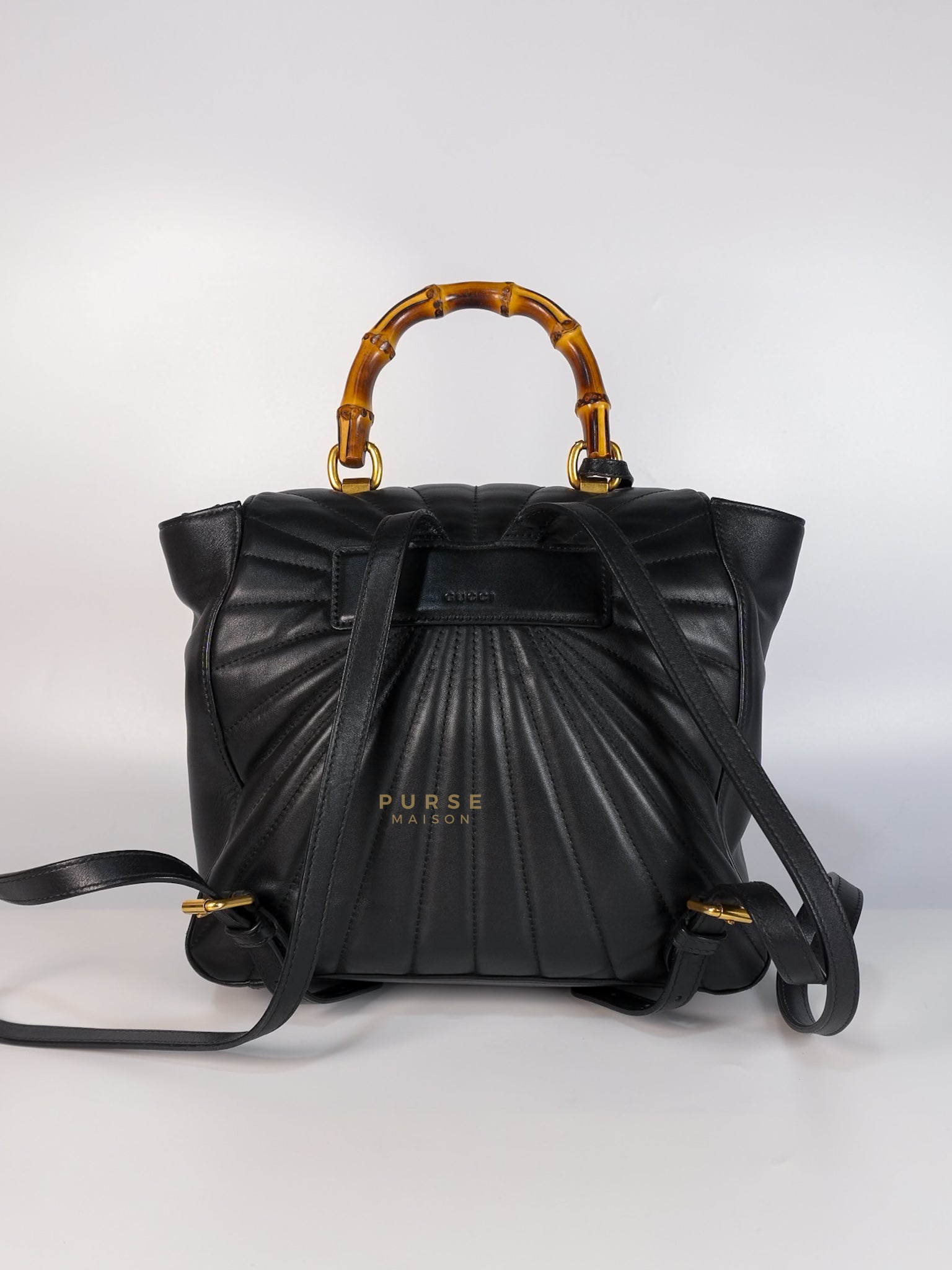 Bamboo Queen Mangaret in Black Smooth Leather Backpack | Purse Maison Luxury Bags Shop