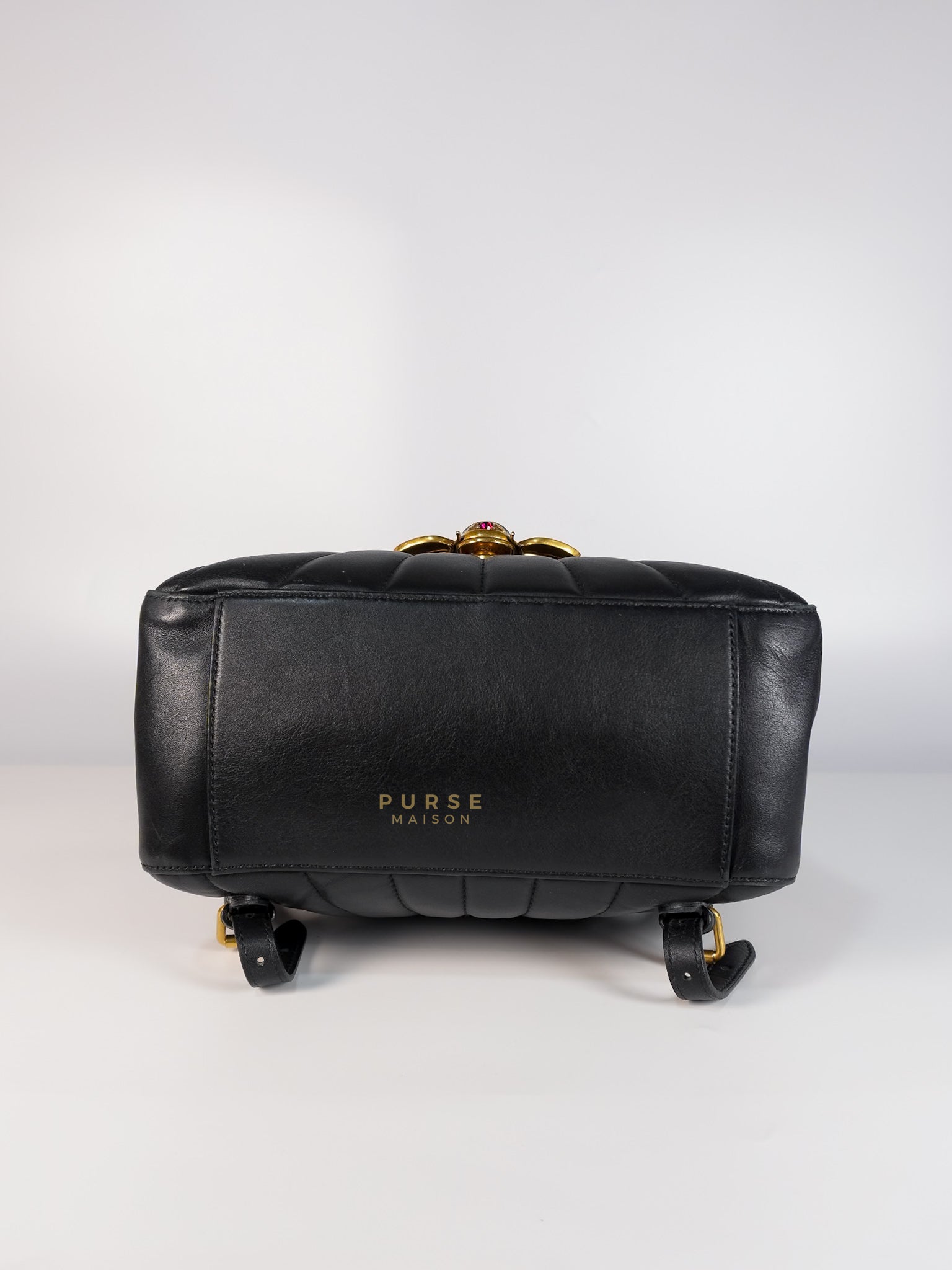 Bamboo Queen Mangaret in Black Smooth Leather Backpack | Purse Maison Luxury Bags Shop