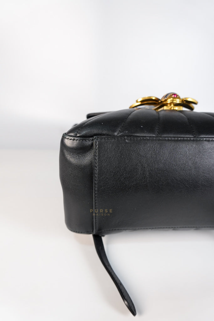 Bamboo Queen Mangaret in Black Smooth Leather Backpack | Purse Maison Luxury Bags Shop