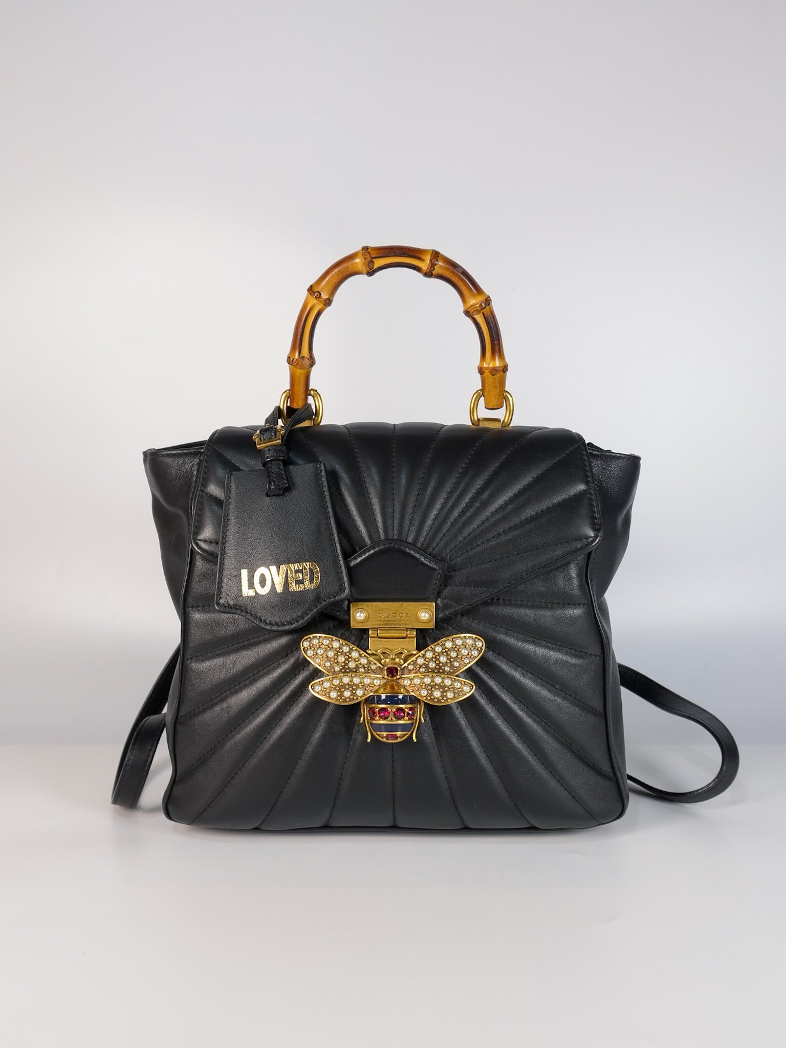 Bamboo Queen Mangaret in Black Smooth Leather Backpack | Purse Maison Luxury Bags Shop