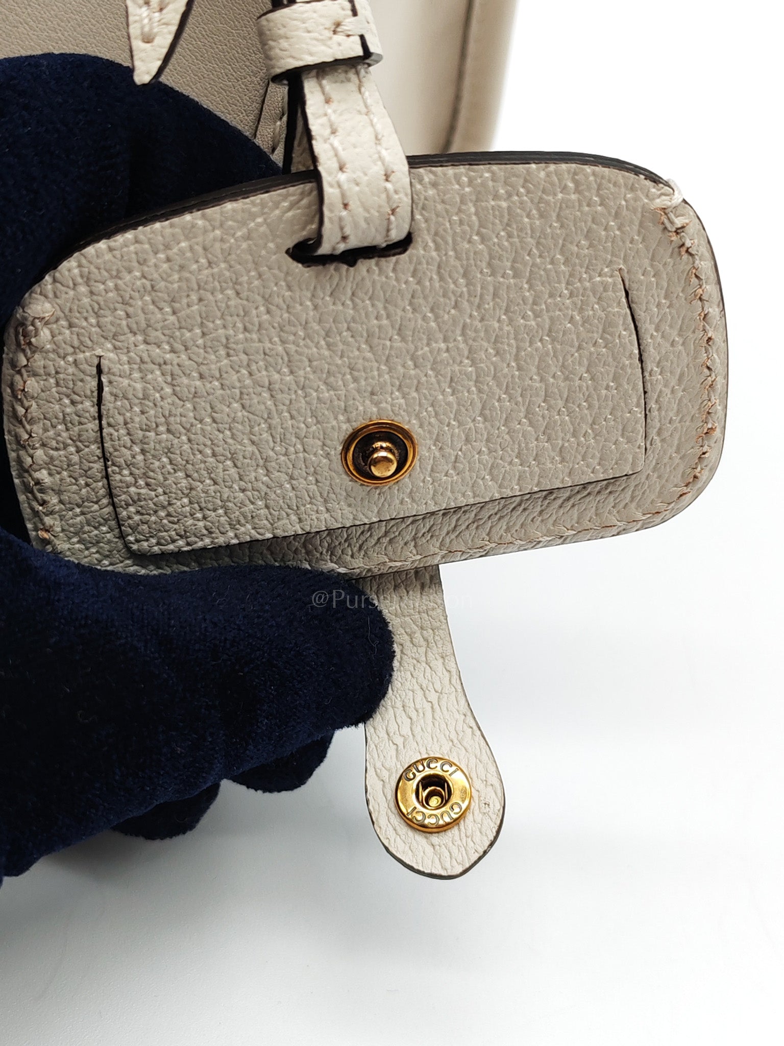 Bauletto Duffle Top Handle Bag Mini in Mystic White Koi Calfskin Web Leather | Purse Maison Luxury Bags Shop