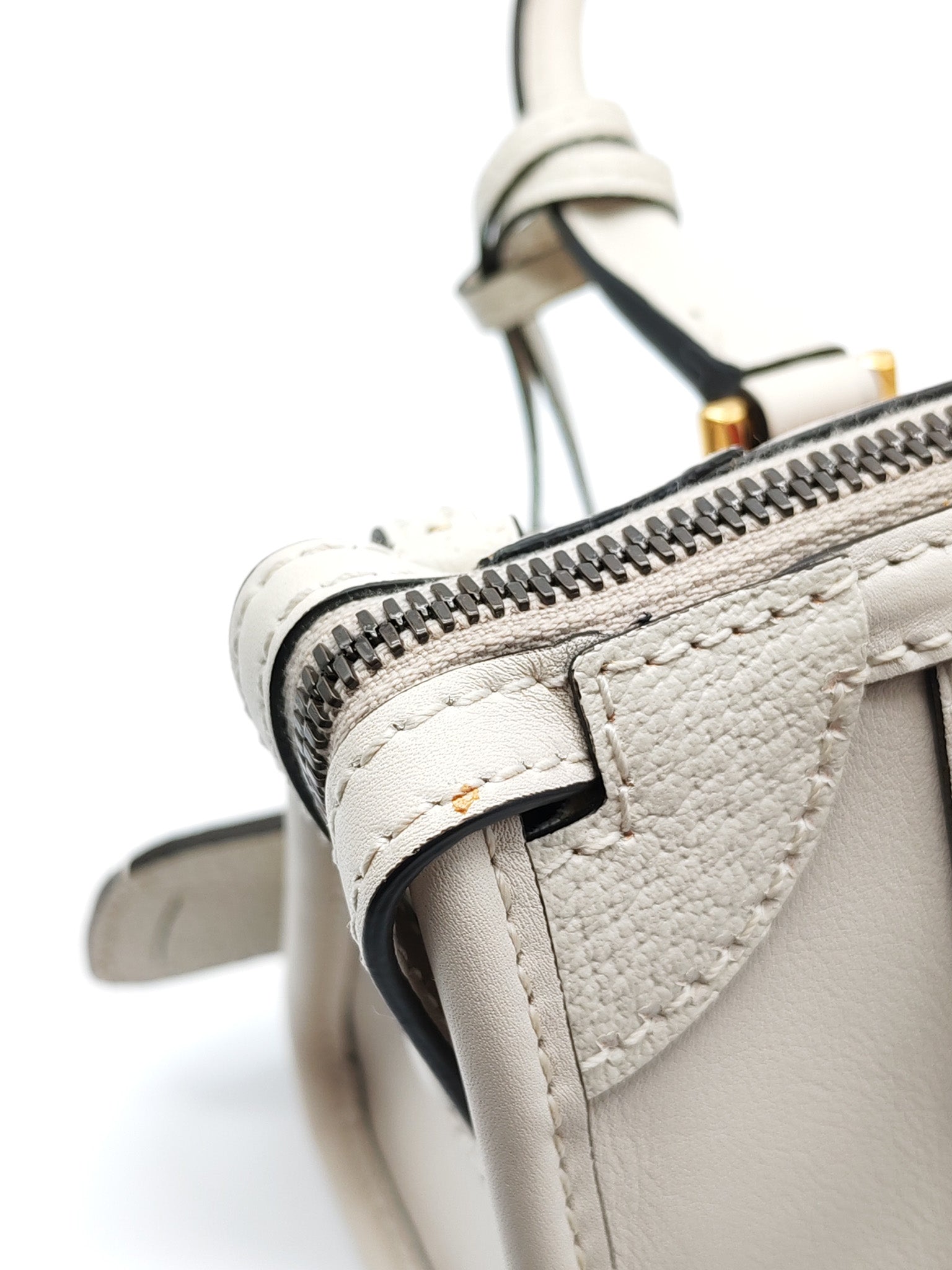 Bauletto Duffle Top Handle Bag Mini in Mystic White Koi Calfskin Web Leather | Purse Maison Luxury Bags Shop