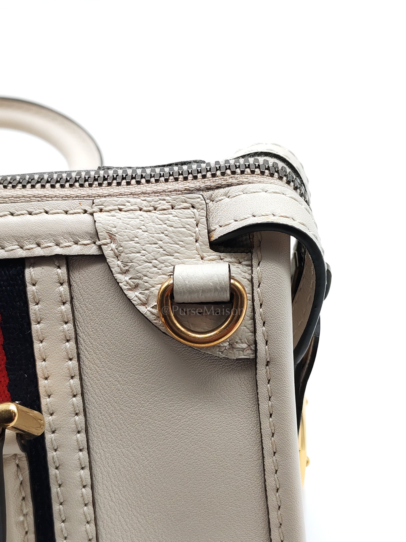 Bauletto Duffle Top Handle Bag Mini in Mystic White Koi Calfskin Web Leather | Purse Maison Luxury Bags Shop