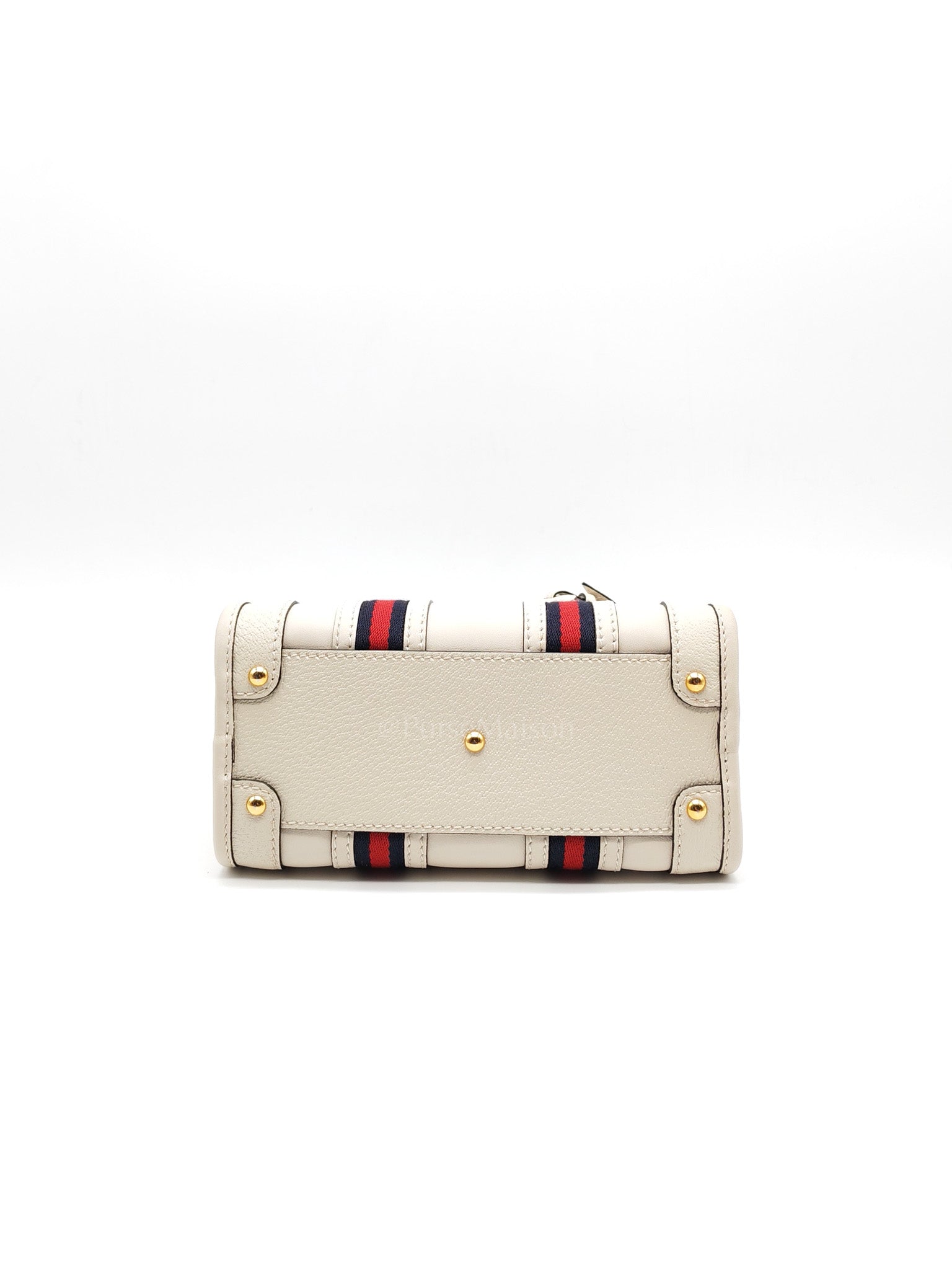 Bauletto Duffle Top Handle Bag Mini in Mystic White Koi Calfskin Web Leather | Purse Maison Luxury Bags Shop