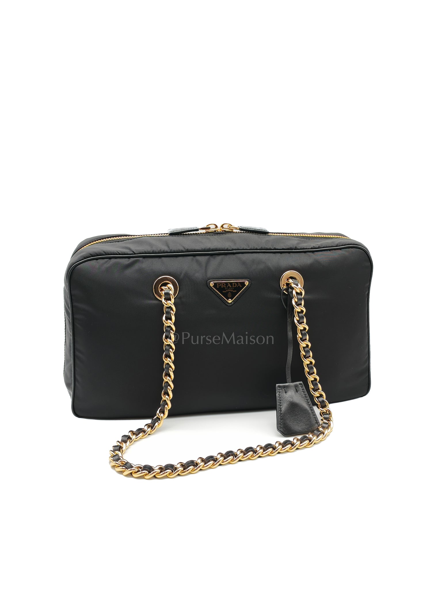 Bauletto Tessuto Black Nylon Chain Shoulder Bag | Purse Maison Luxury Bags Shop