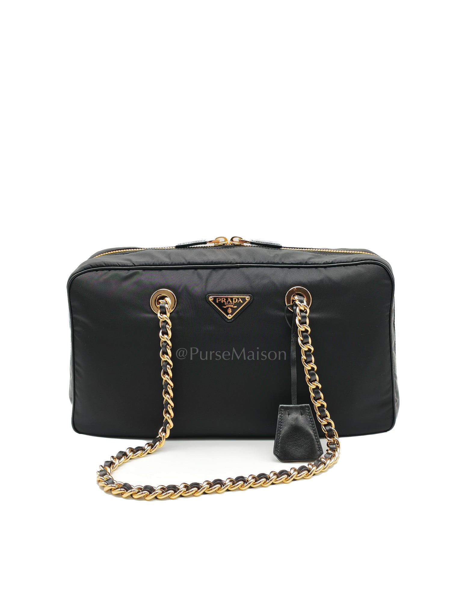 Bauletto Tessuto Black Nylon Chain Shoulder Bag | Purse Maison Luxury Bags Shop