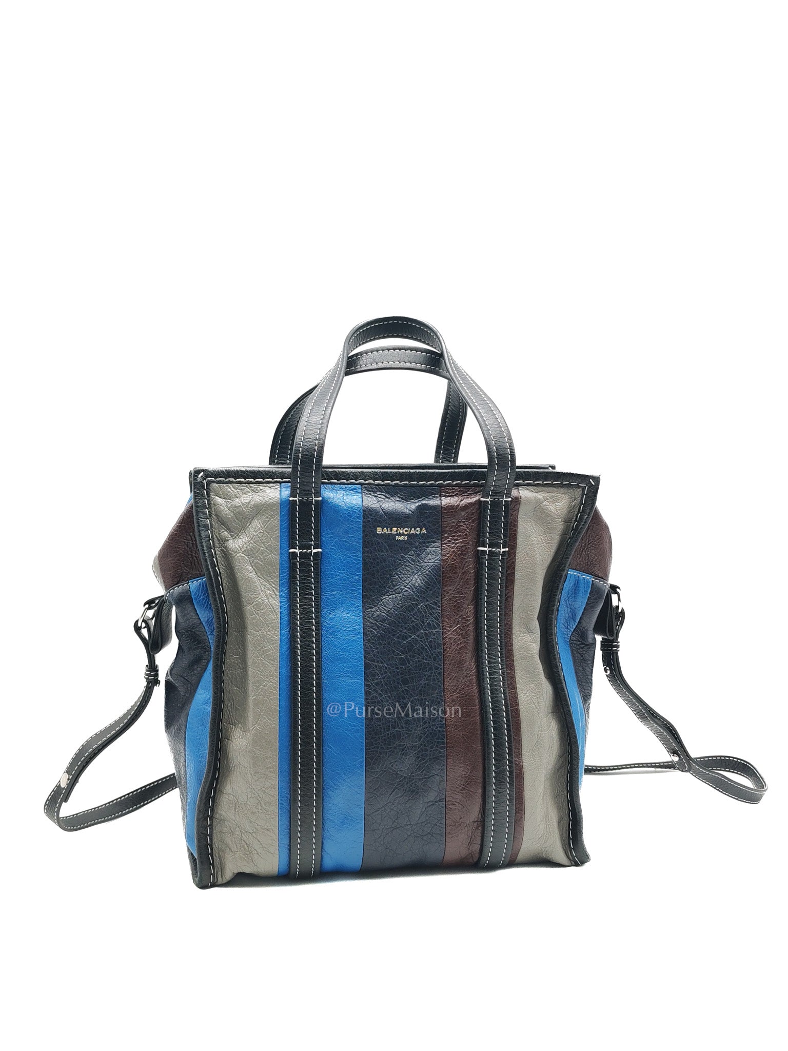 Bazar Shopper Satchel in Multicolor Striped Lambskin Leather and Silver Hardware | Purse Maison Luxury Bags Shop