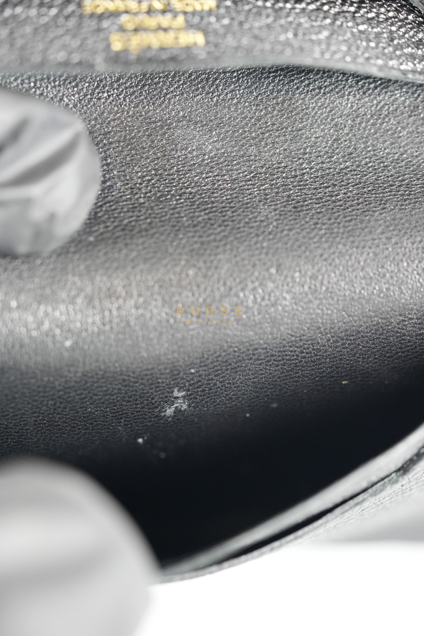 Bearn Bi-Fold Card Holder in Noir Chevre Mysore Leather & Gold Hardware Stamp D (2019) | Purse Maison Luxury Bags Shop