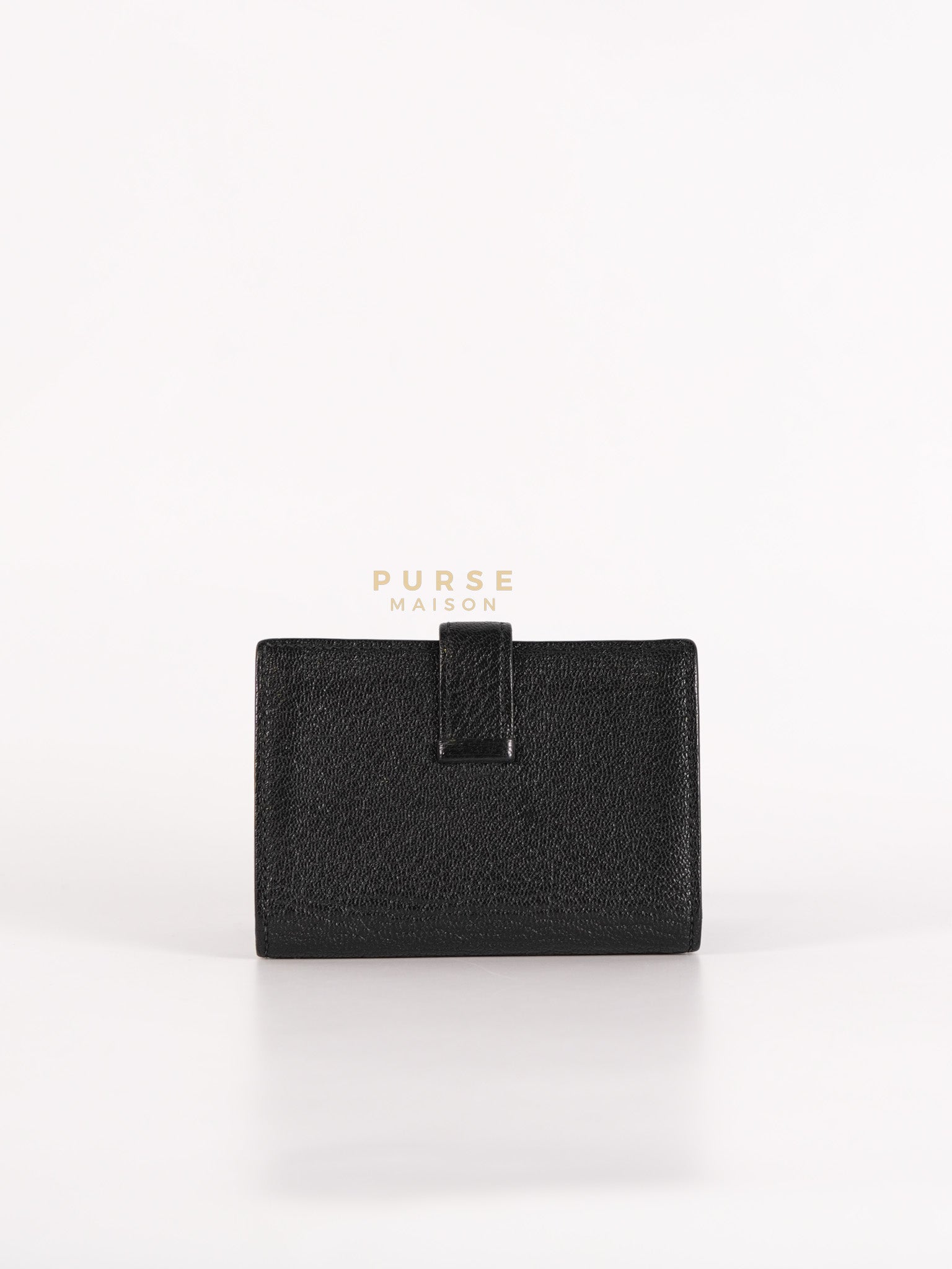 Bearn Bi-Fold Card Holder in Noir Chevre Mysore Leather & Gold Hardware Stamp D (2019) | Purse Maison Luxury Bags Shop