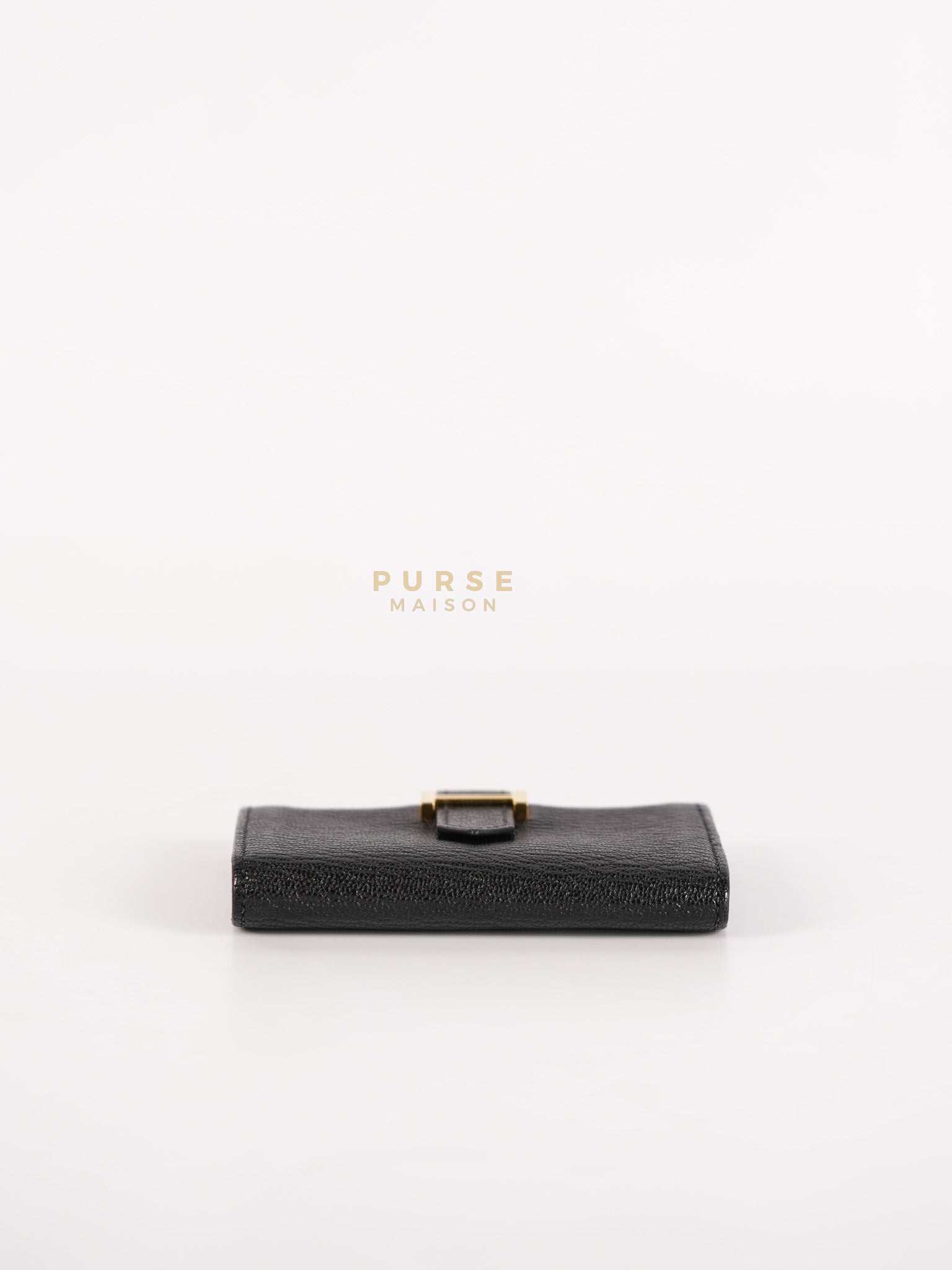 Bearn Bi-Fold Card Holder in Noir Chevre Mysore Leather & Gold Hardware Stamp D (2019) | Purse Maison Luxury Bags Shop