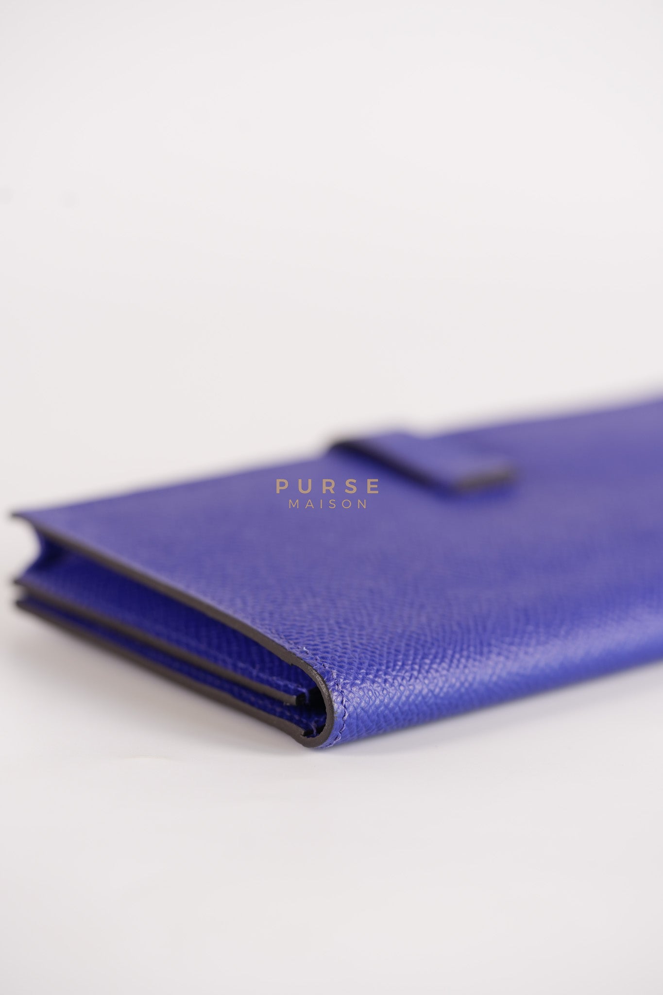 Bearn Gusset Wallet Blue Electric in Epsom Leather and Palladium Hardware Stamp B (2023) | Purse Maison Luxury Bags Shop
