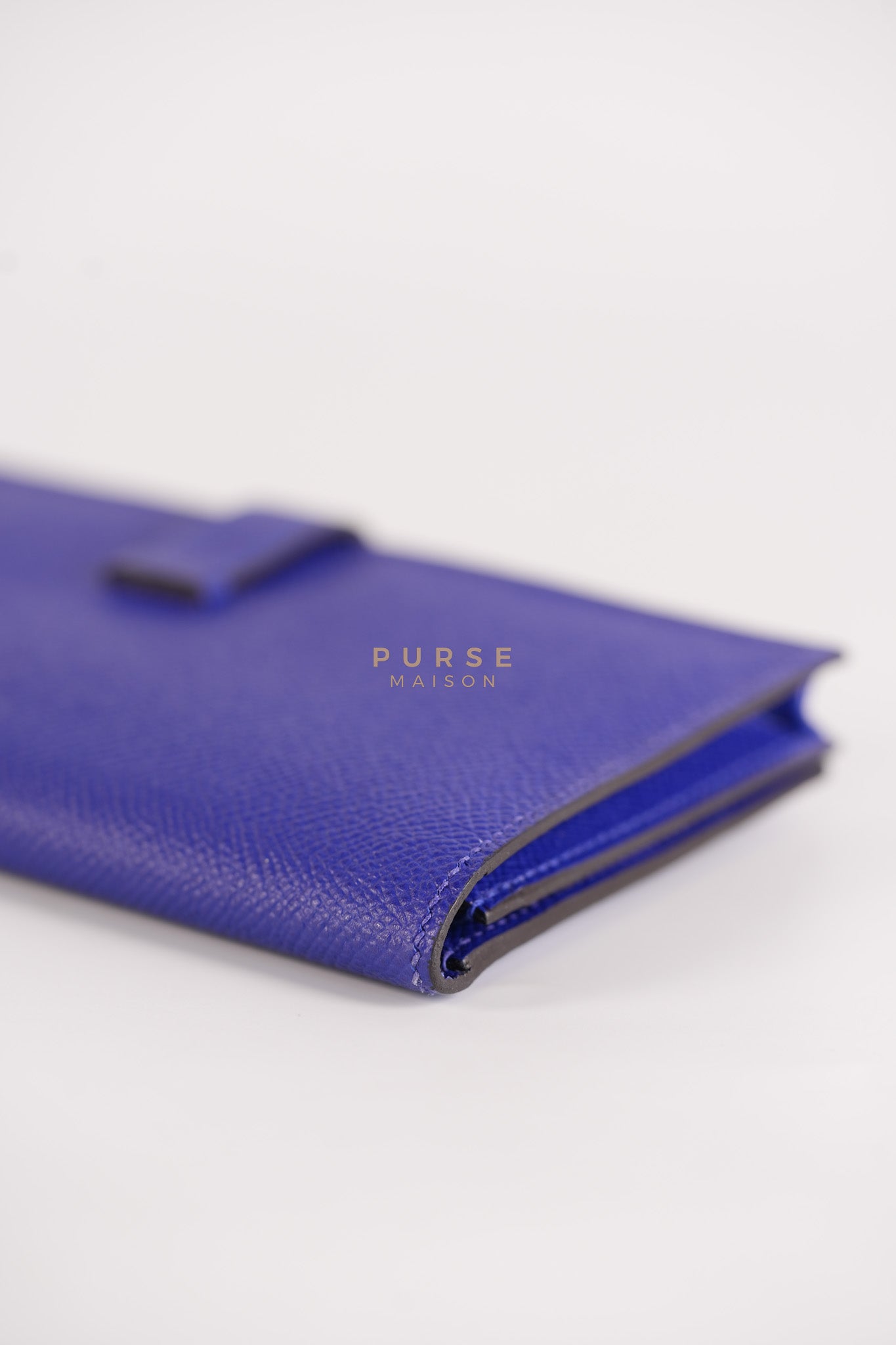 Bearn Gusset Wallet Blue Electric in Epsom Leather and Palladium Hardware Stamp B (2023) | Purse Maison Luxury Bags Shop