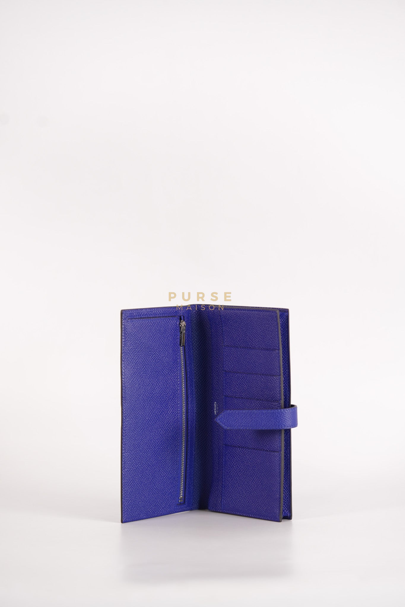 Bearn Gusset Wallet Blue Electric in Epsom Leather and Palladium Hardware Stamp B (2023) | Purse Maison Luxury Bags Shop