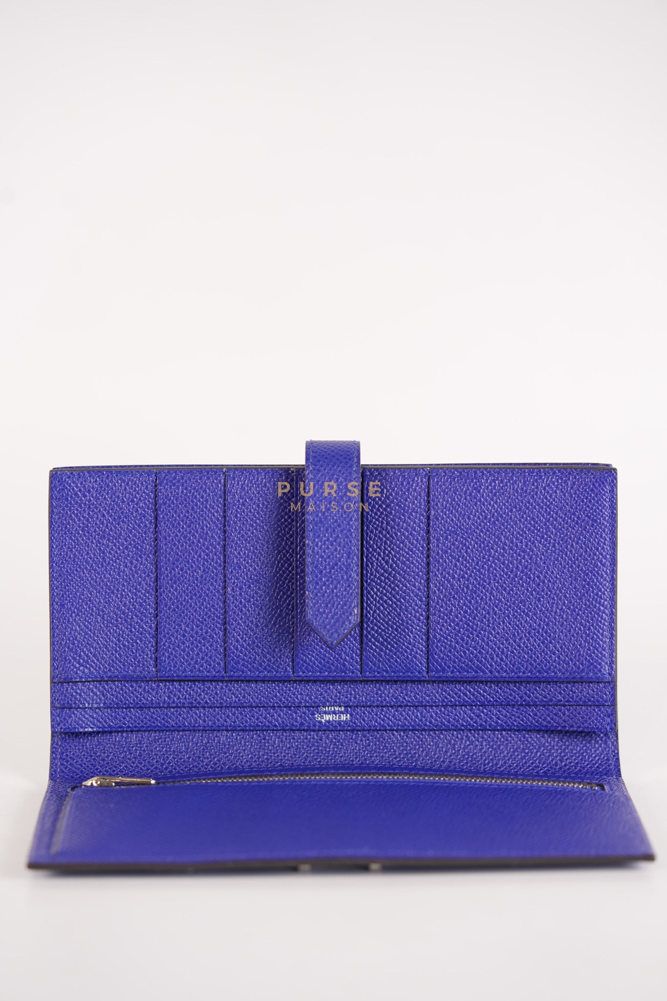 Bearn Gusset Wallet Blue Electric in Epsom Leather and Palladium Hardware Stamp B (2023) | Purse Maison Luxury Bags Shop