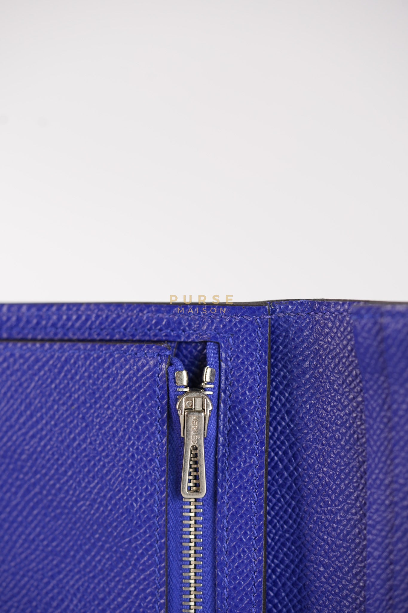Bearn Gusset Wallet Blue Electric in Epsom Leather and Palladium Hardware Stamp B (2023) | Purse Maison Luxury Bags Shop