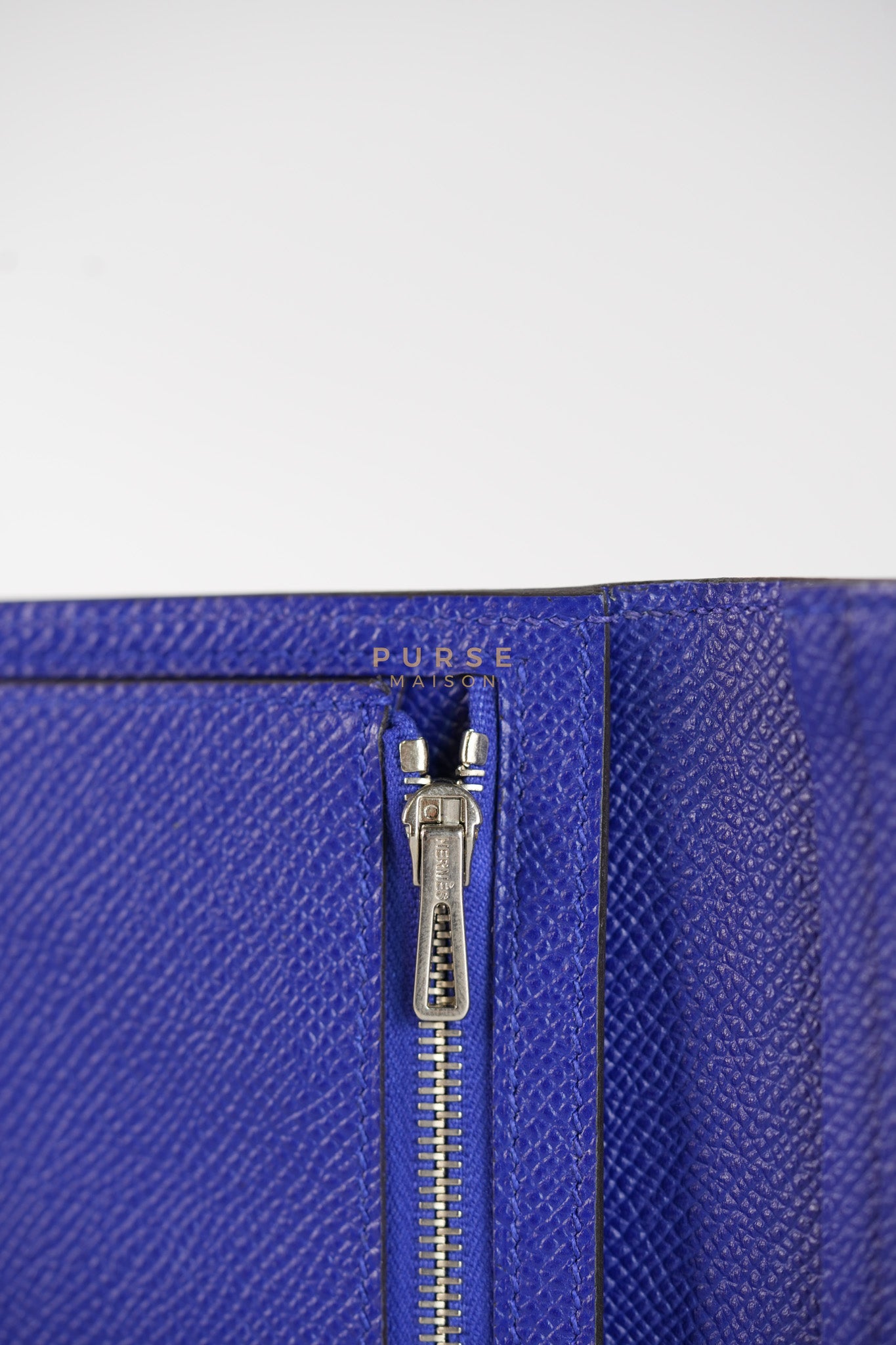 Bearn Gusset Wallet Blue Electric in Epsom Leather and Palladium Hardware Stamp B (2023) | Purse Maison Luxury Bags Shop