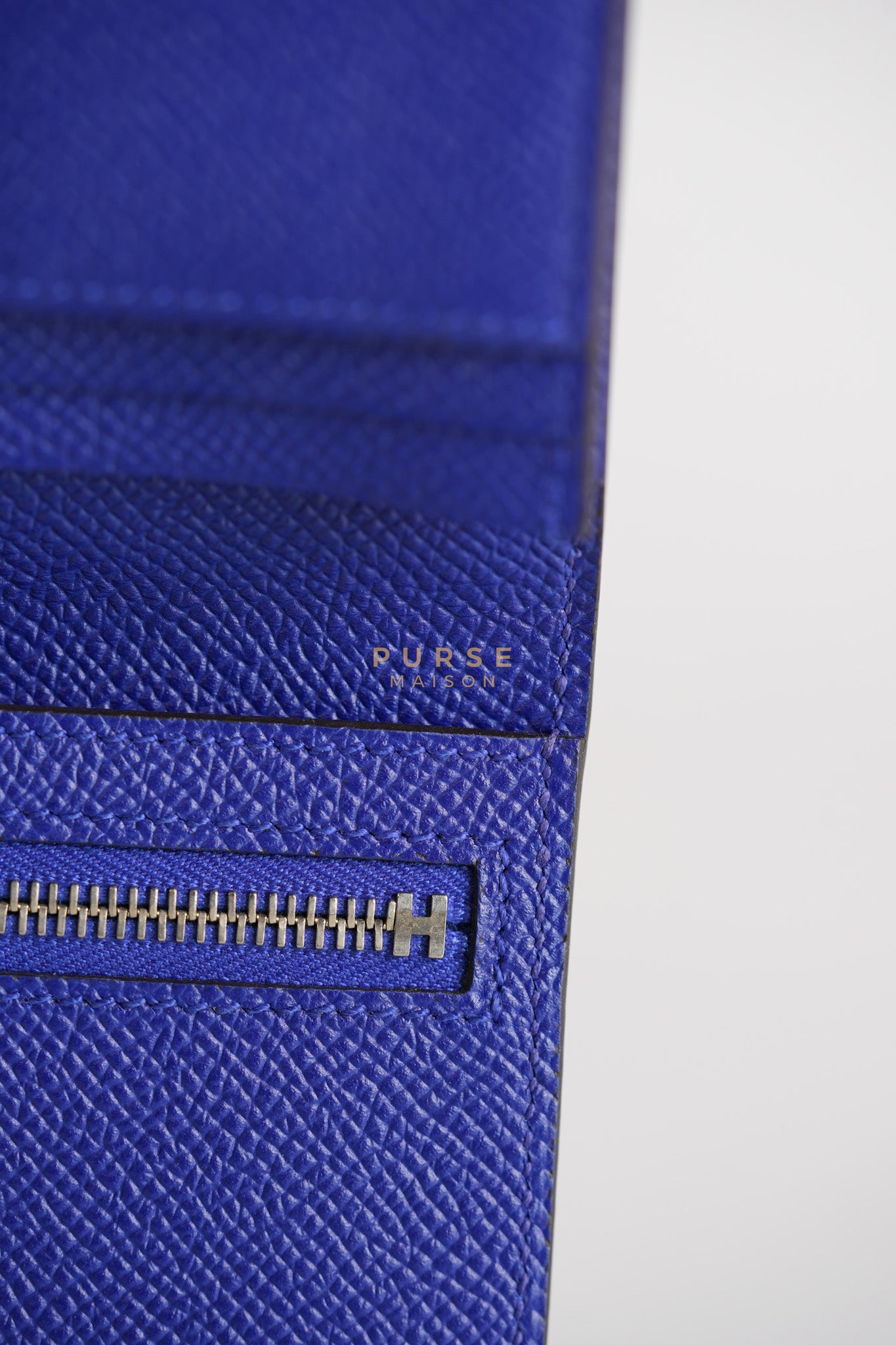 Bearn Gusset Wallet Blue Electric in Epsom Leather and Palladium Hardware Stamp B (2023) | Purse Maison Luxury Bags Shop