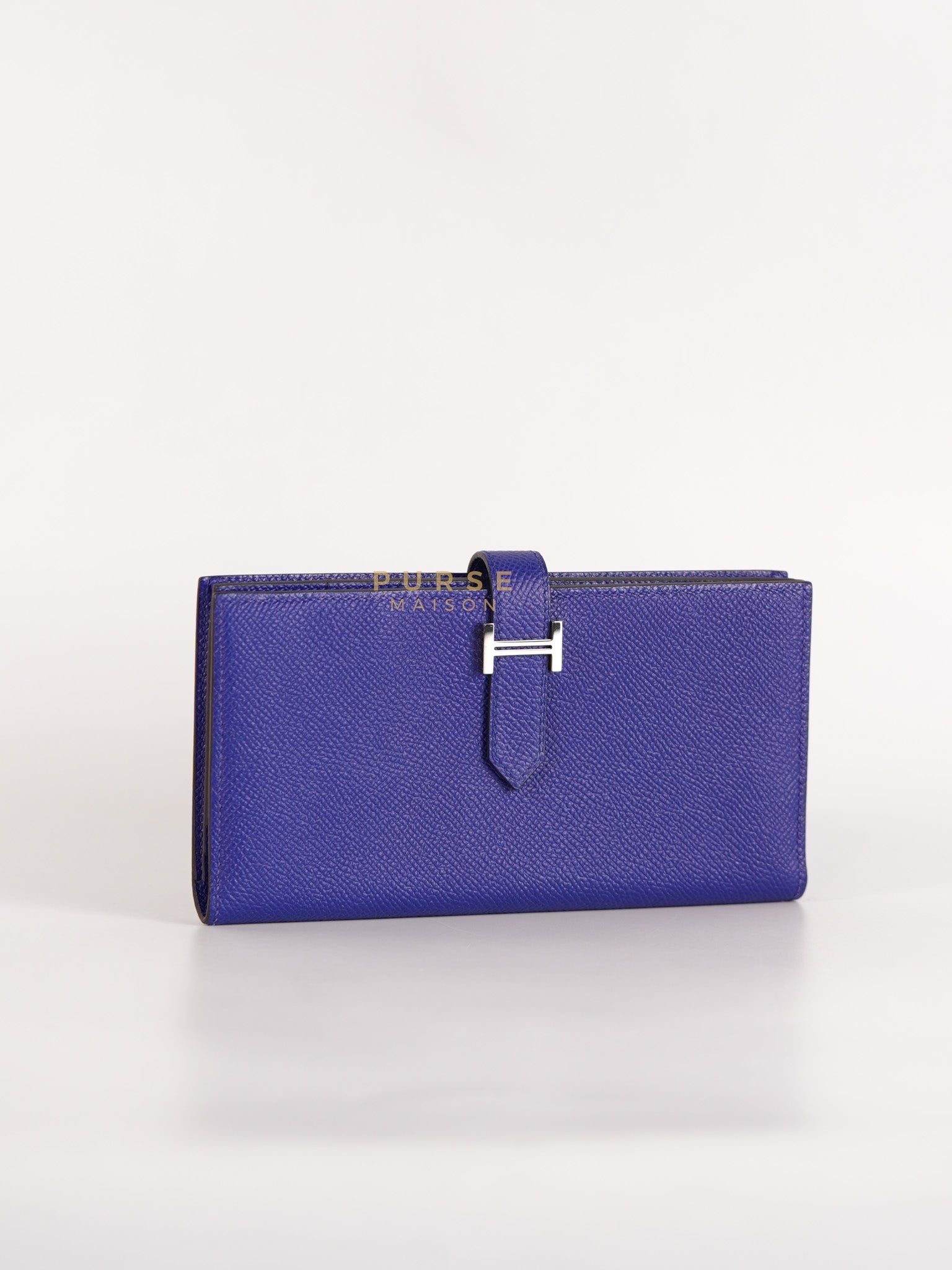 Bearn Gusset Wallet Blue Electric in Epsom Leather and Palladium Hardware Stamp B (2023) | Purse Maison Luxury Bags Shop