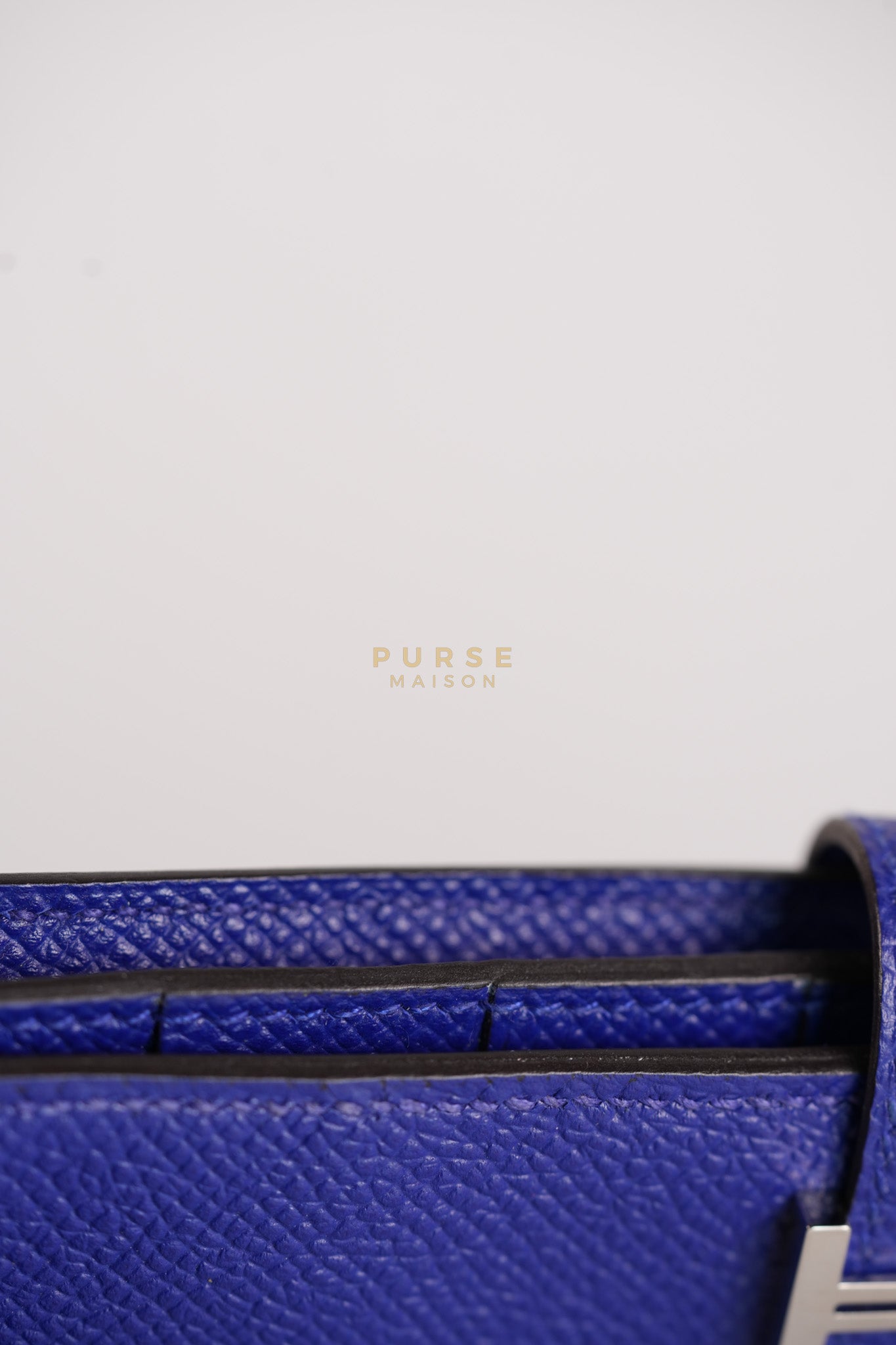 Bearn Gusset Wallet Blue Electric in Epsom Leather and Palladium Hardware Stamp B (2023) | Purse Maison Luxury Bags Shop