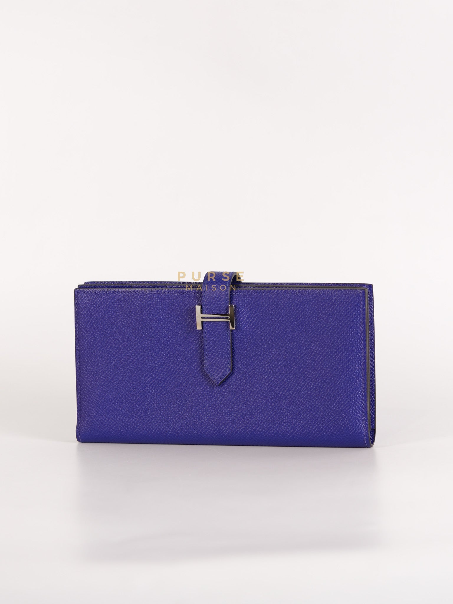 Bearn Gusset Wallet Blue Electric in Epsom Leather and Palladium Hardware Stamp B (2023) | Purse Maison Luxury Bags Shop