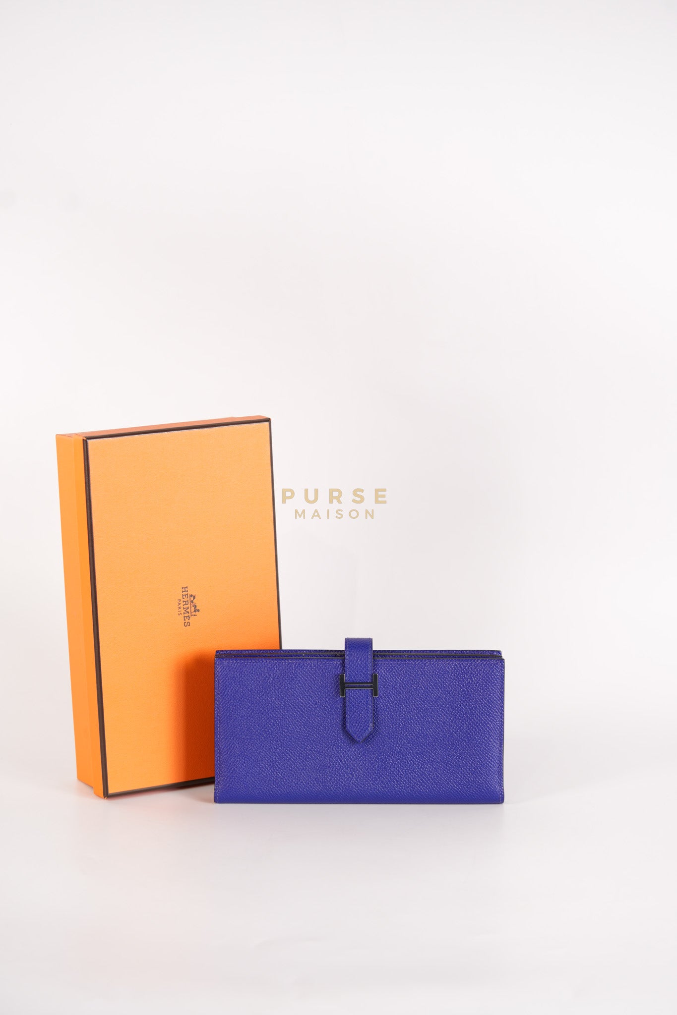 Bearn Gusset Wallet Blue Electric in Epsom Leather and Palladium Hardware Stamp B (2023) | Purse Maison Luxury Bags Shop