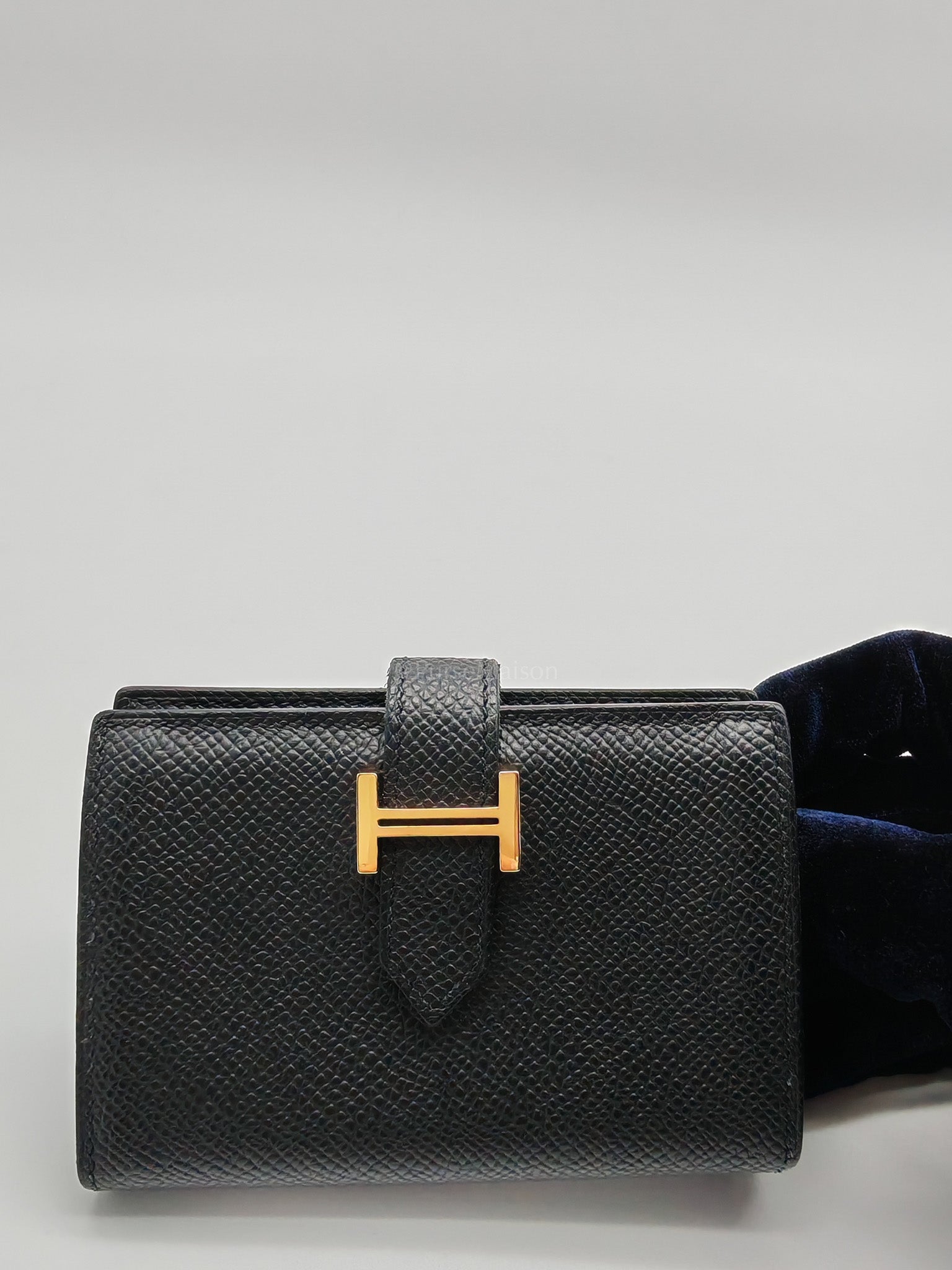 Bearn in Black Epsom Leather and Gold Hardware Card Holder Stamp B (2023) | Purse Maison Luxury Bags Shop