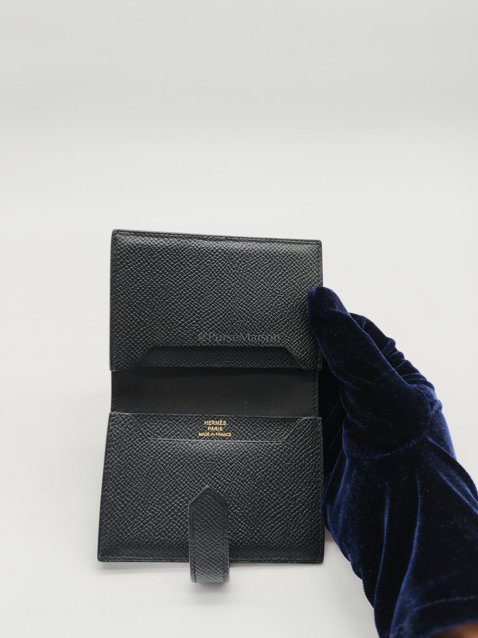 Bearn in Black Epsom Leather and Gold Hardware Card Holder Stamp B (2023) | Purse Maison Luxury Bags Shop