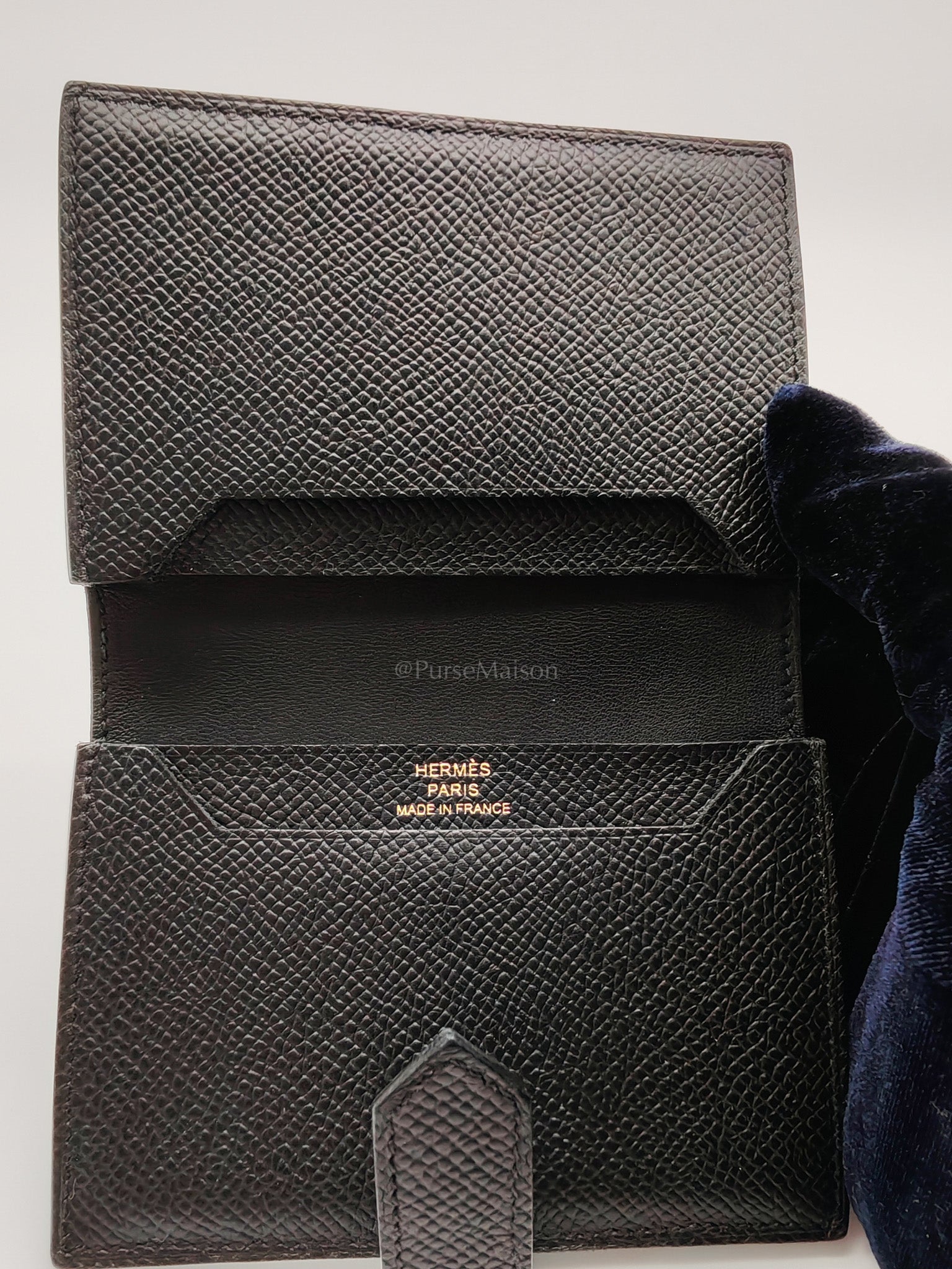Bearn in Black Epsom Leather and Gold Hardware Card Holder Stamp B (2023) | Purse Maison Luxury Bags Shop