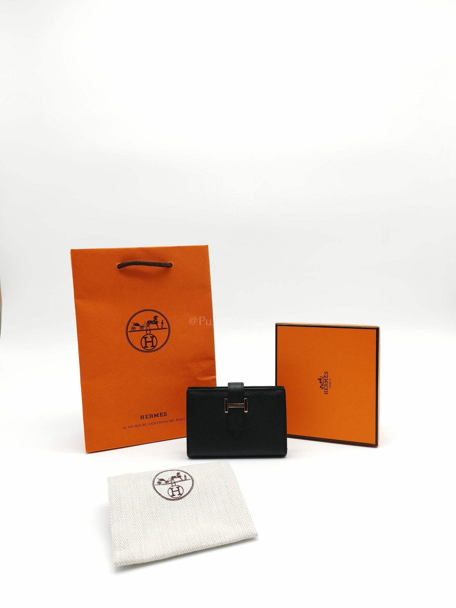 Bearn in Black Epsom Leather and Gold Hardware Card Holder Stamp B (2023) | Purse Maison Luxury Bags Shop