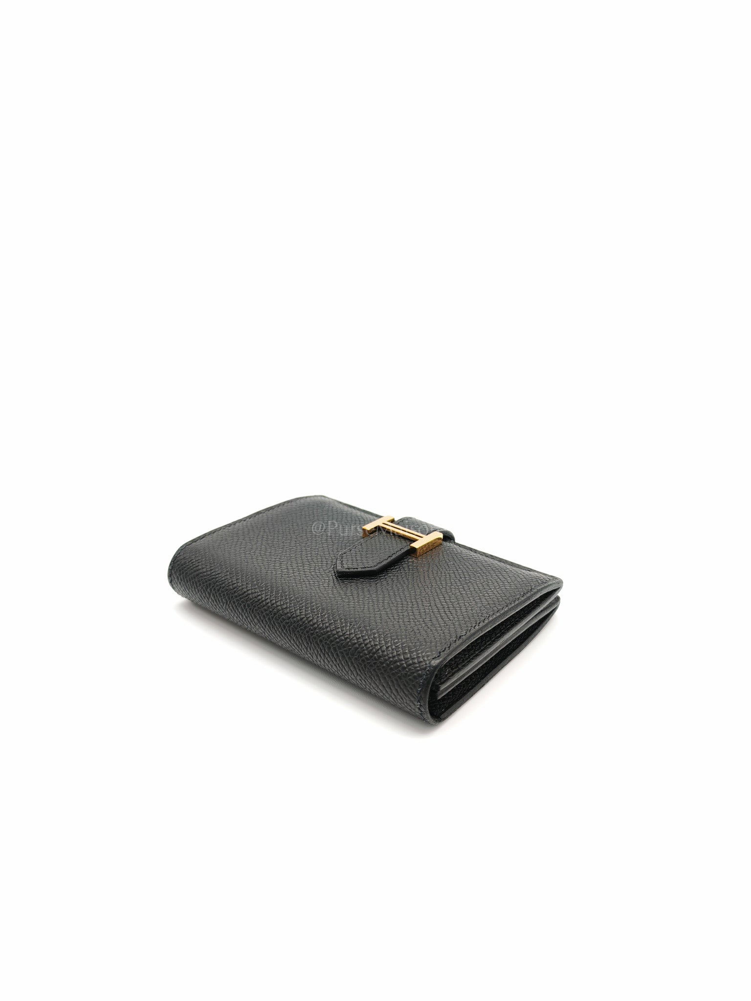 Bearn in Black Epsom Leather and Gold Hardware Card Holder Stamp B (2023) | Purse Maison Luxury Bags Shop