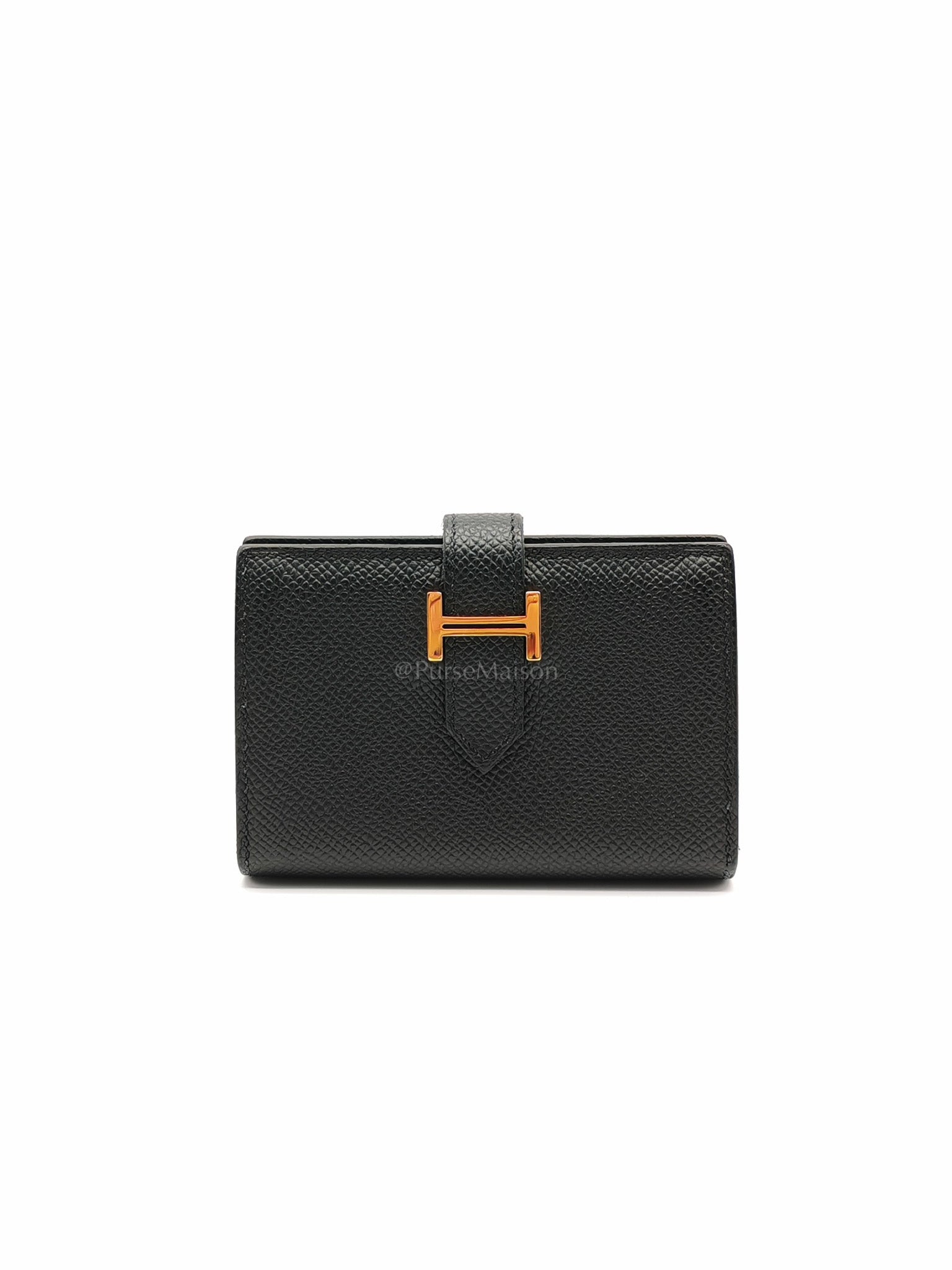 Bearn in Black Epsom Leather and Gold Hardware Card Holder Stamp B (2023) | Purse Maison Luxury Bags Shop
