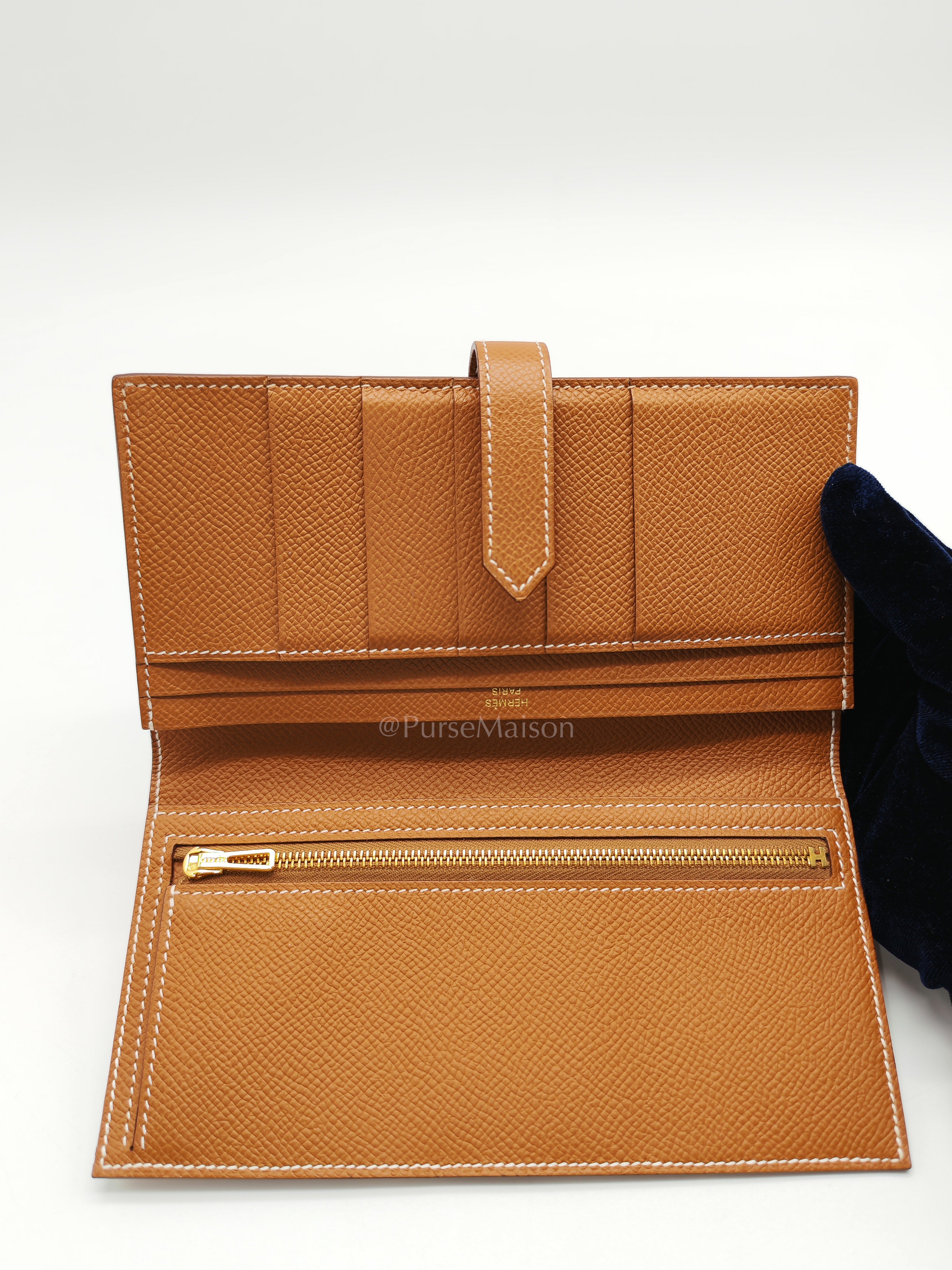 Bearn Long Wallet in Gold Epsom Leather and Gold Hardware Stamp U (2022) | Purse Maison Luxury Bags Shop