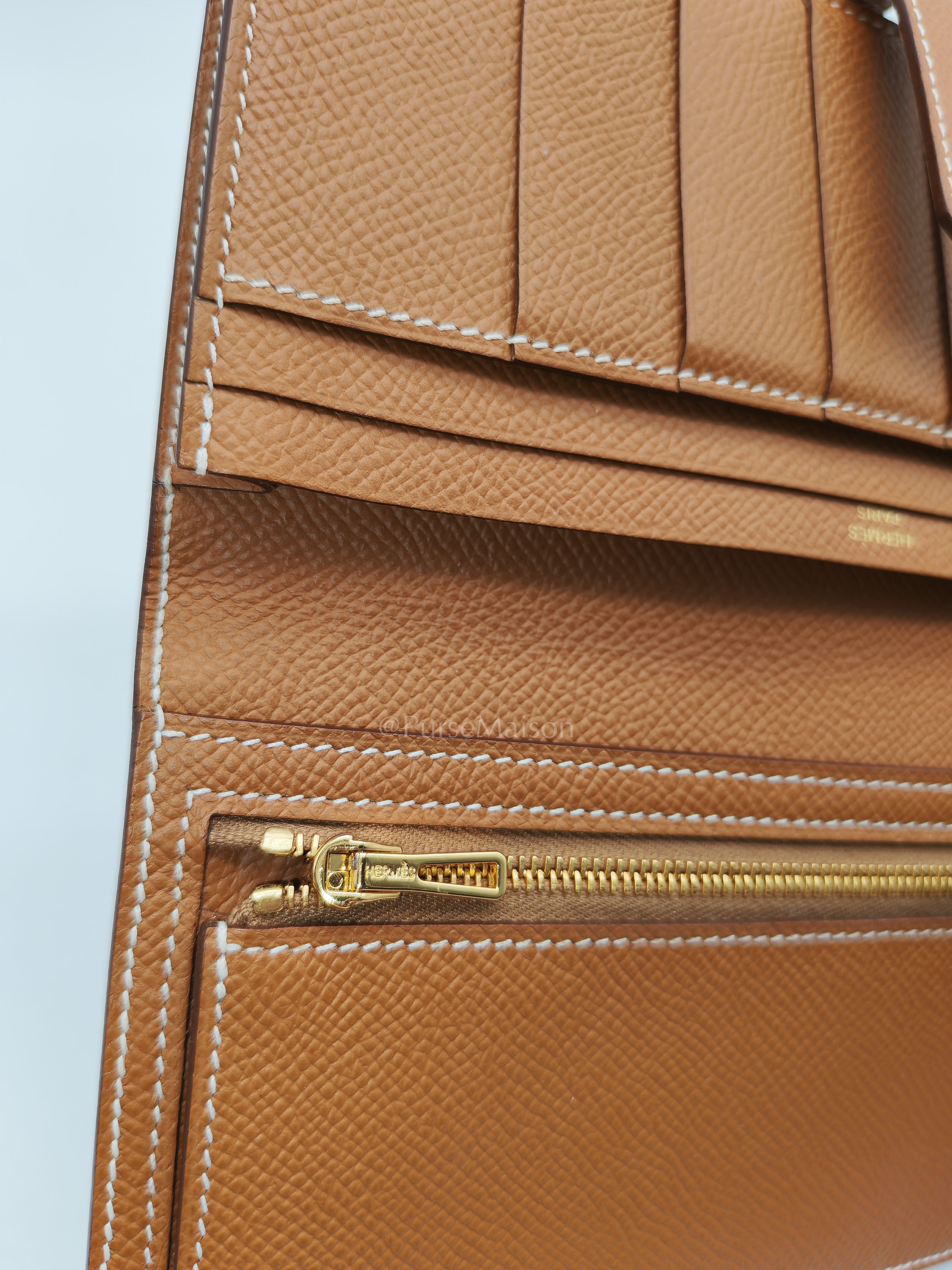 Bearn Long Wallet in Gold Epsom Leather and Gold Hardware Stamp U (2022) | Purse Maison Luxury Bags Shop