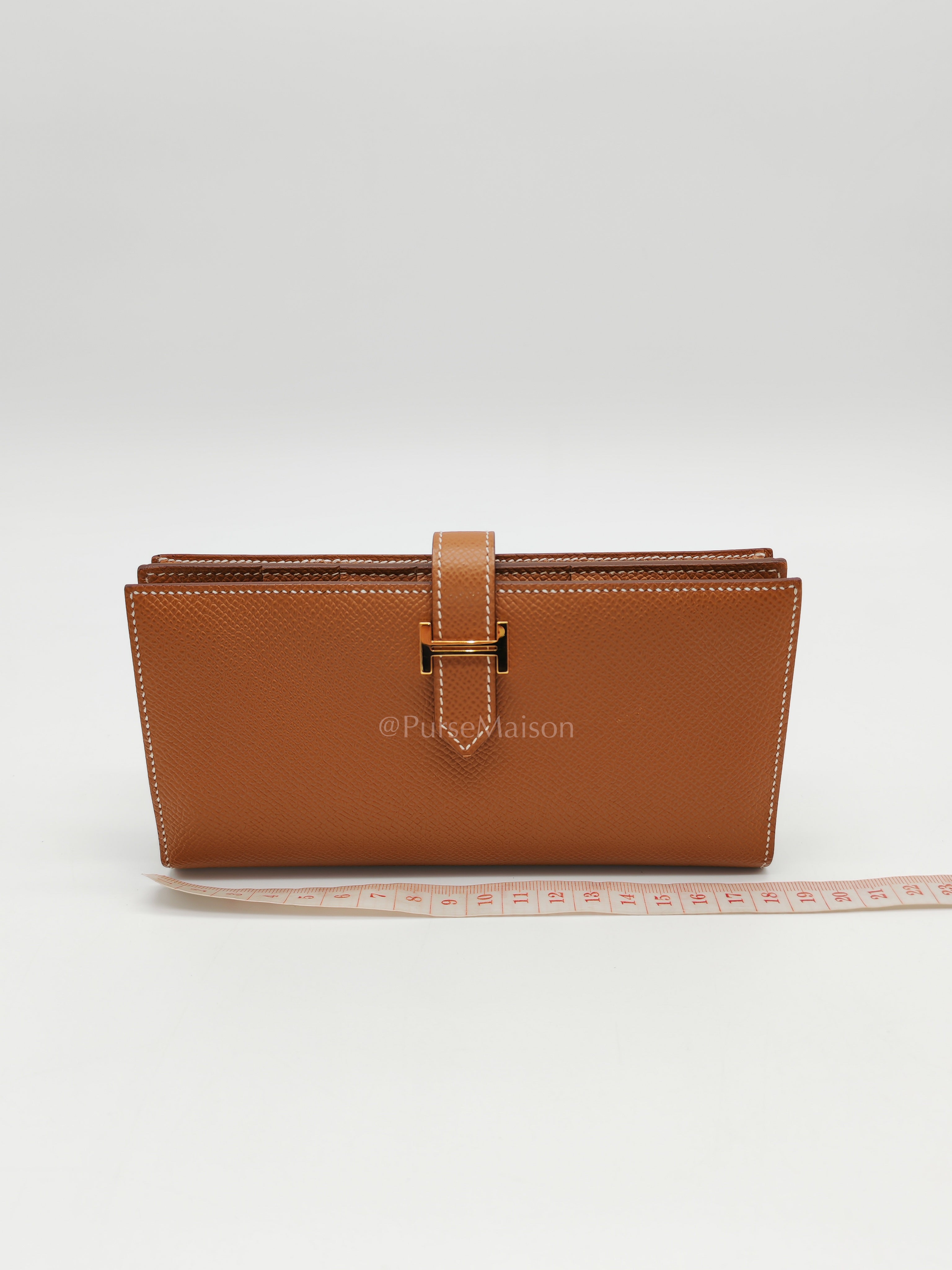 Bearn Long Wallet in Gold Epsom Leather and Gold Hardware Stamp U (2022) | Purse Maison Luxury Bags Shop